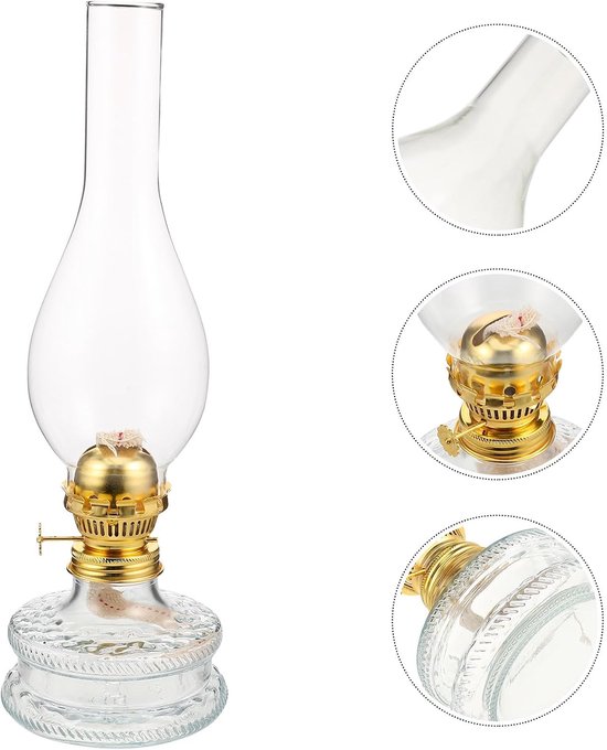Vintage Glazen Kerosine Lamp met Verstelbare Lont Retro Olielamp voor Binnen Sfeervolle Campinglamp voor Woonkamer Hotel — afbeelding 5