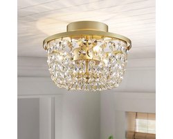 WUZUPS Kristallen kroonluchter semi-inbouw plafondlamp moderne verlichtingsarmatuur voor slaapkamer hal bar keuken badkamer, H 19,3 cm B 25 cm, goud, G9 fitting