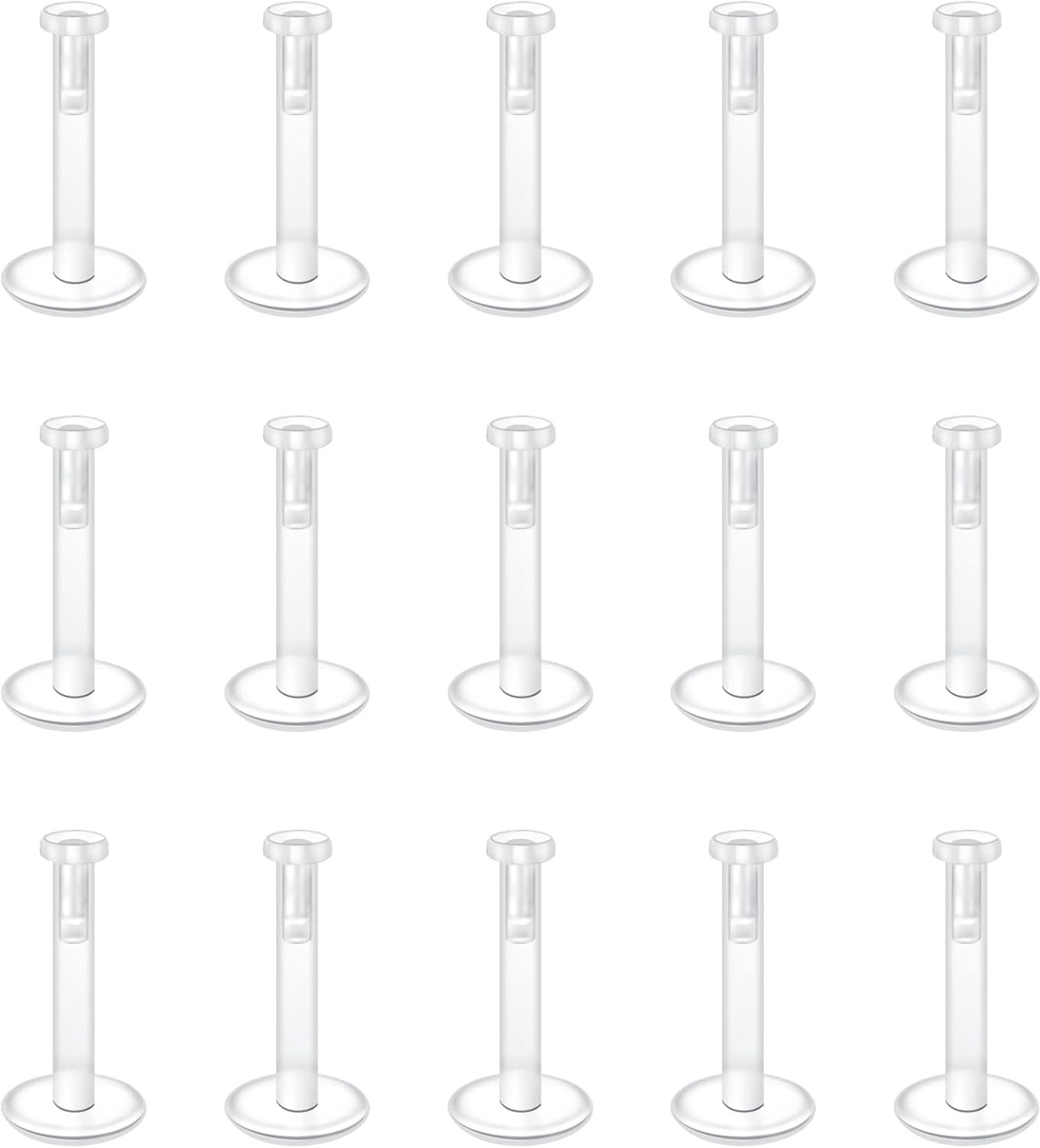 VCMART 15 stks Clear Lip Bars Labret Studs Retainers 16G Push in Plastic Platte Helix Tragus Stud 6-12mm Bioflex Flexibele