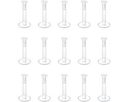 VCMART 15 stks Clear Lip Bars Labret Studs Retainers 16G Push in Plastic Platte Helix Tragus Stud 6-12mm Bioflex Flexibele