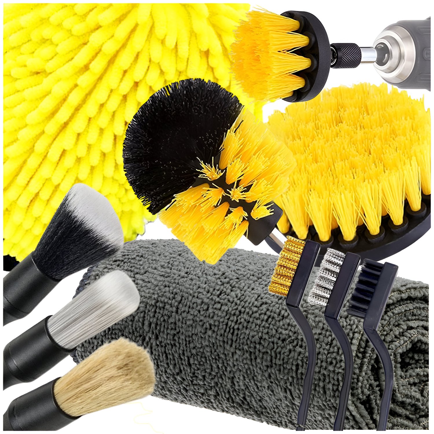 11-delige Autodetailing Set: Borstels, Kwasten & Microvezel