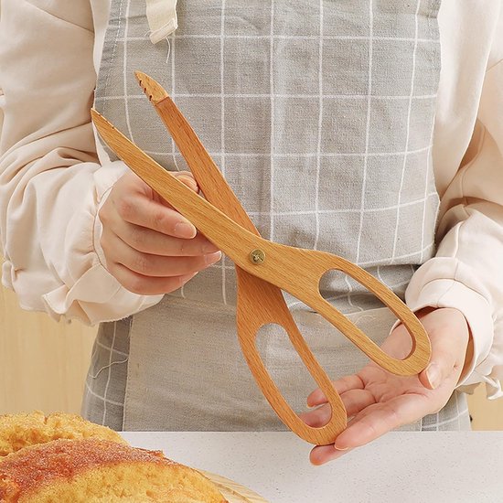 2 stuks beukenhouten schaartang (25 cm), toasttang met antislip punten, korte houten tang om te koken, Koreaanse stijl, herbruikbaar, dik, licht, ideaal voor brood, taart, fruit — afbeelding 2