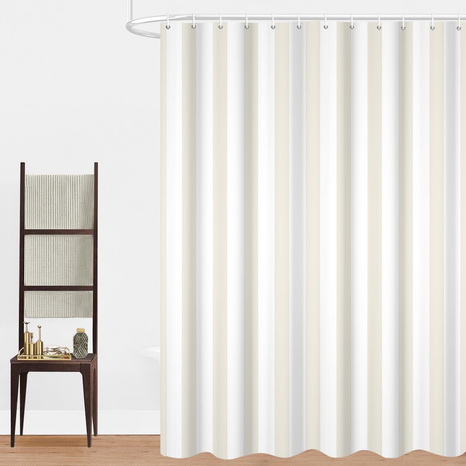 Douchegordijn, 180 x 200 cm, crème, modern minimalisme, verticale strepen, waterdichte stof, machinewasbaar - ShopVlot