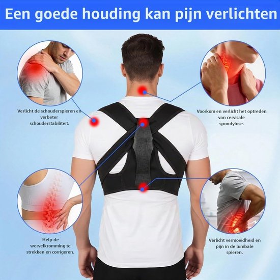 Verstelbare Rugsteun en Houdingscorrector voor Mannen en Vrouwen, Ademend Ontwerp met Elastische Band, Ondersteuning voor Rug en Schouders (L/XL) — afbeelding 3