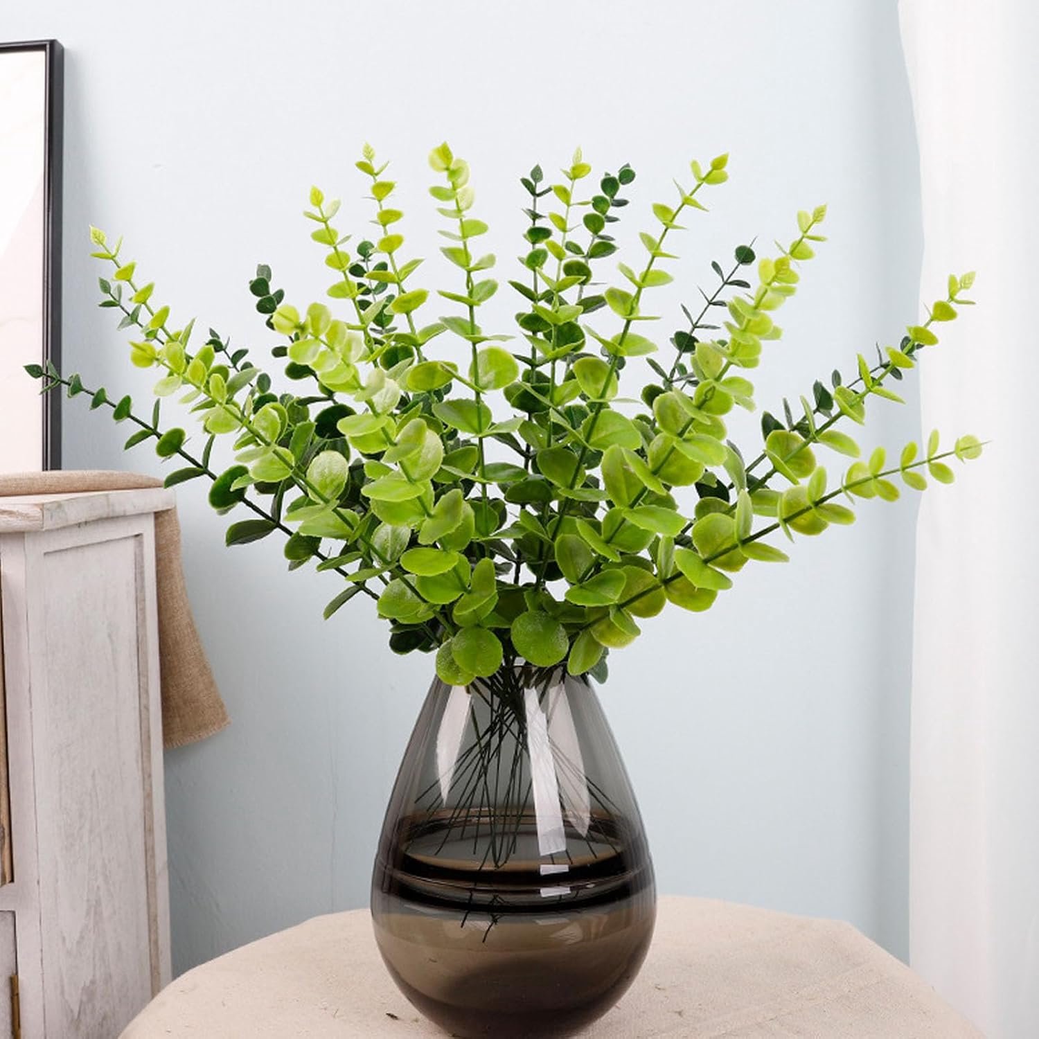 Eucalyptus Stem Decor 24 Bladeren Plastic Ijzerdraad Kunstmatige Nep Faux Eucalyptus Stem voor Home Party Bruiloft Decoratie (Licht groen)