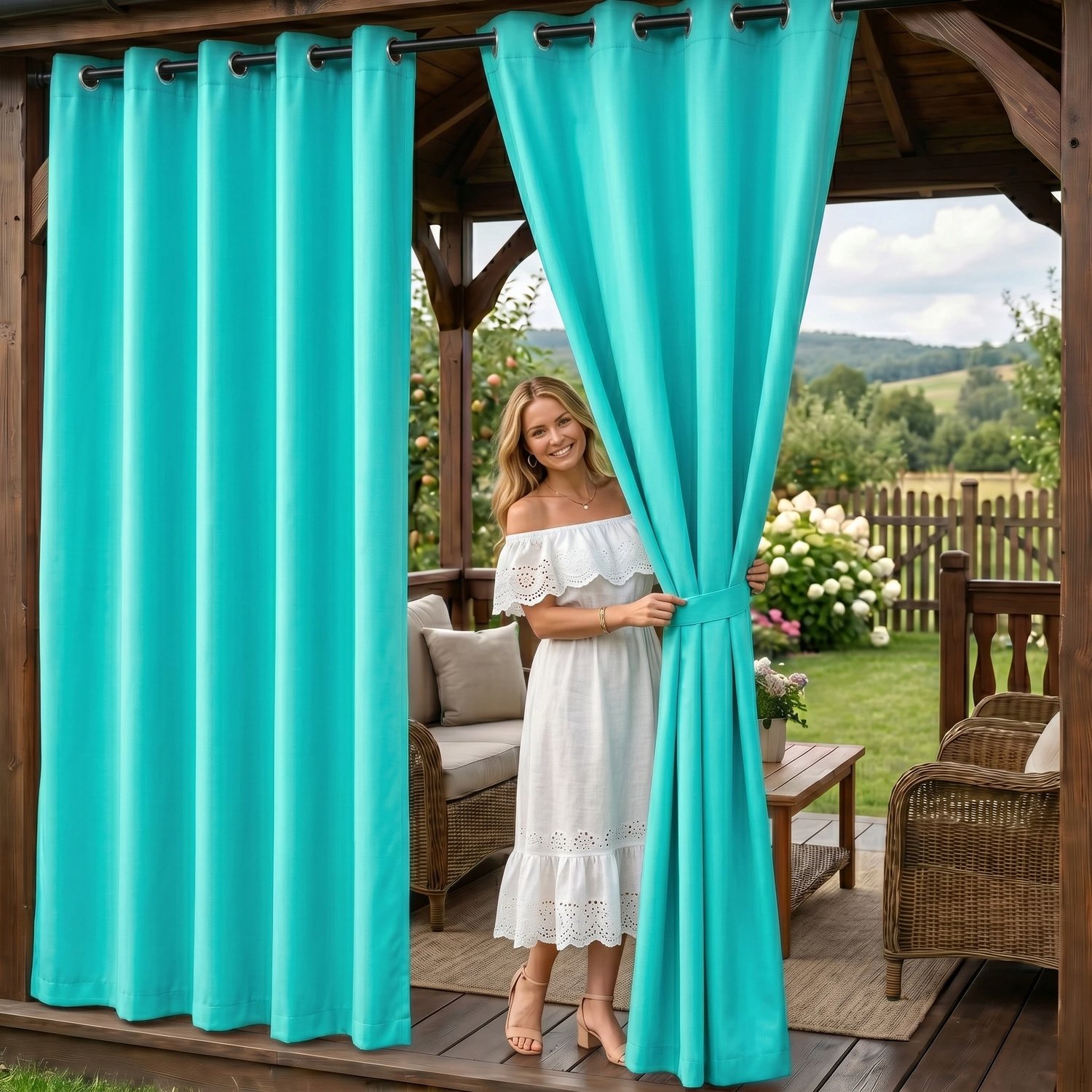 Waterdichte Tuindoek Gordijn 155x190 cm - Blauw met Ophanglus
