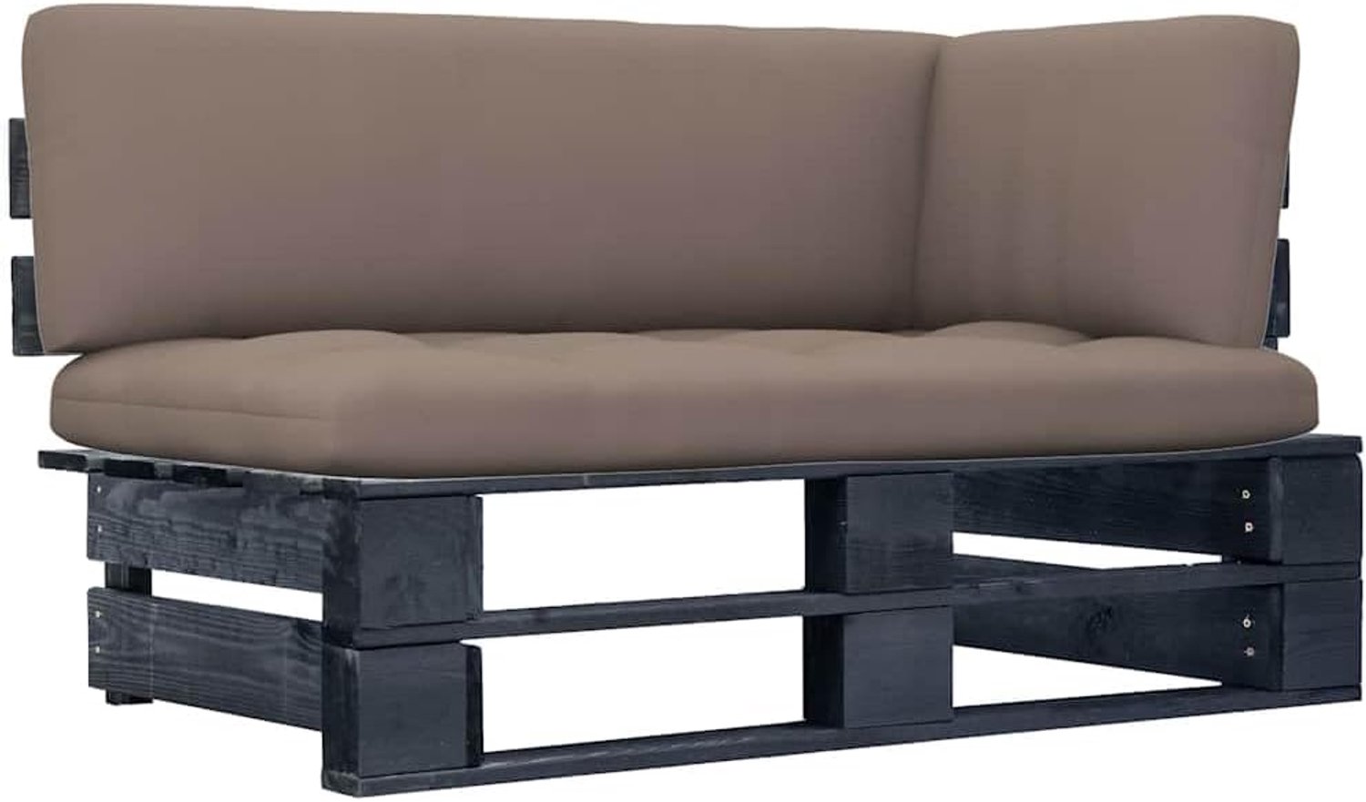 Pallethoekbank van geïmpregneerd grenenhout, modulaire tuinbank met kussen, tijdloos palletdesign voor terras, tuin of woonkamer, duurzaam en onderhoudsvriendelijk