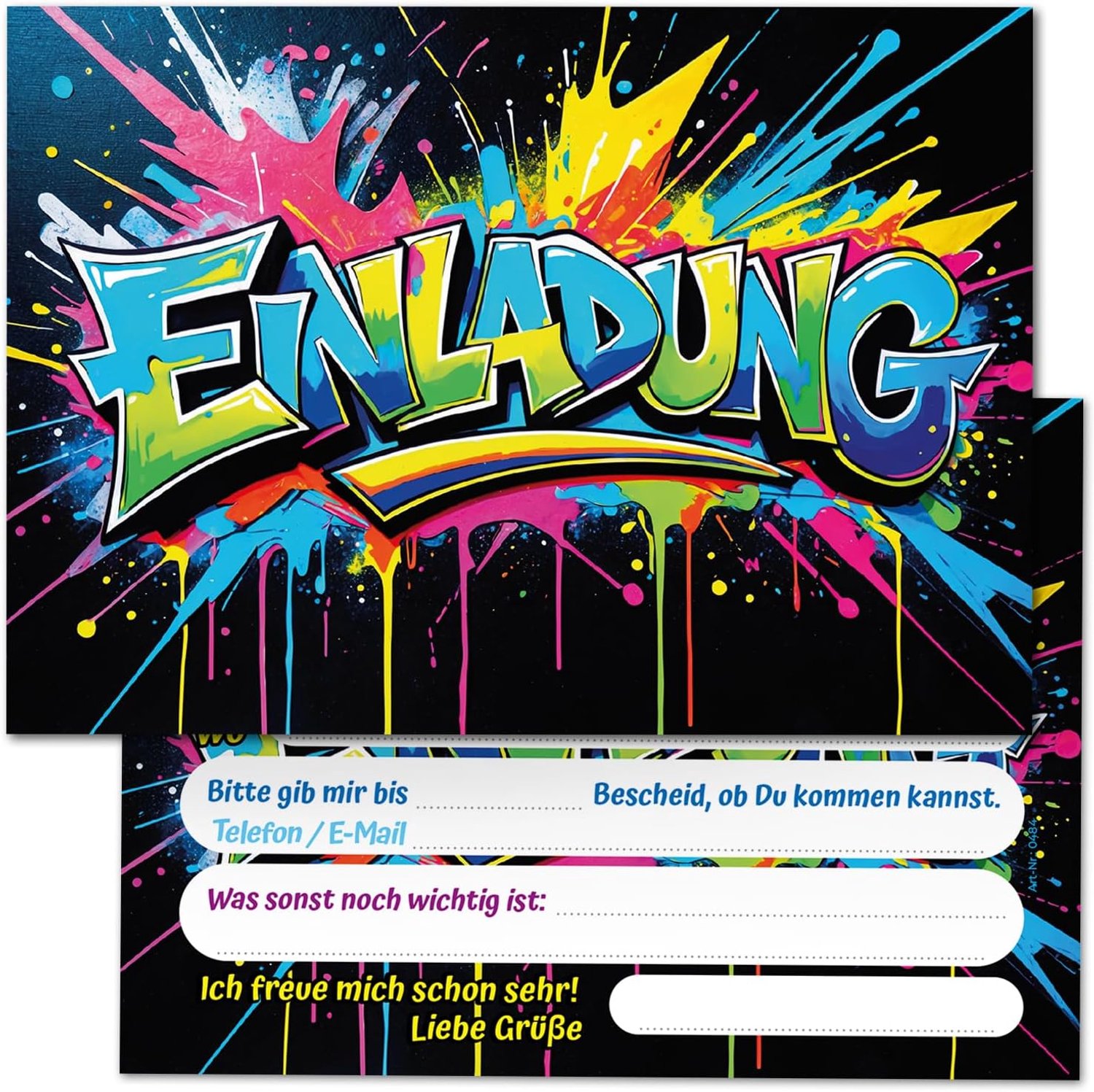 12 uitnodigingskaarten voor kinderverjaardag, graffiti, jongens, meisjes, kinderen, coole kleurrijke uitnodigingen, verjaardag, verjaardagsuitnodigingen, kinderen