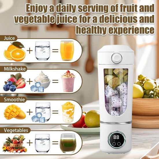 Draagbare Blender 700ml - 12 Bladen, Oplaadbaar via USB, Ideaal voor Smoothies, Shakes en Eiwitdranken met Zelfreinigingsfunctie en Extra Deksel — afbeelding 4