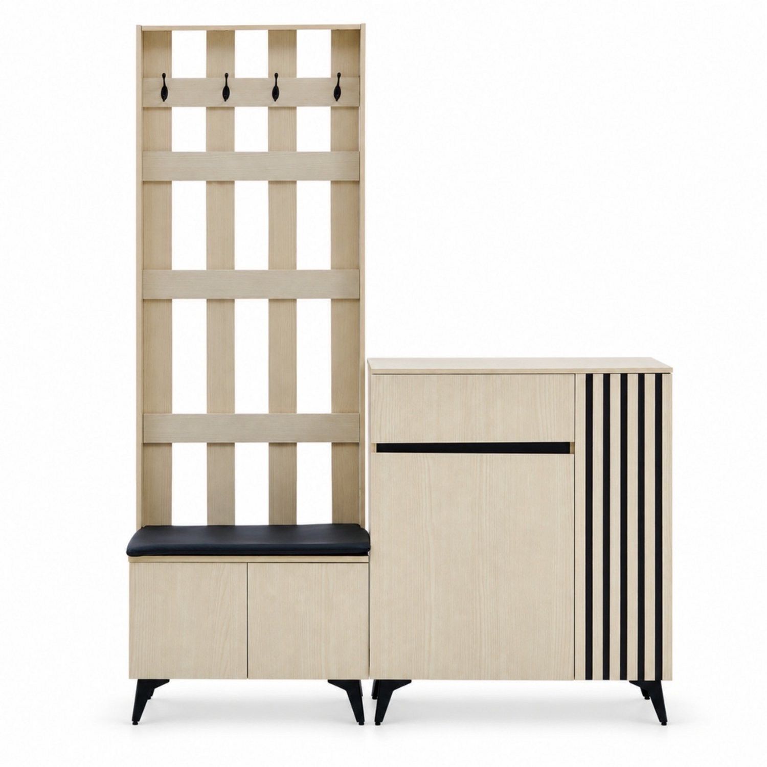 LONG DRAGON - Schoenenkast met garderobe en zitbank - Set - Houtkleur - 75 x 35 x 90 cm