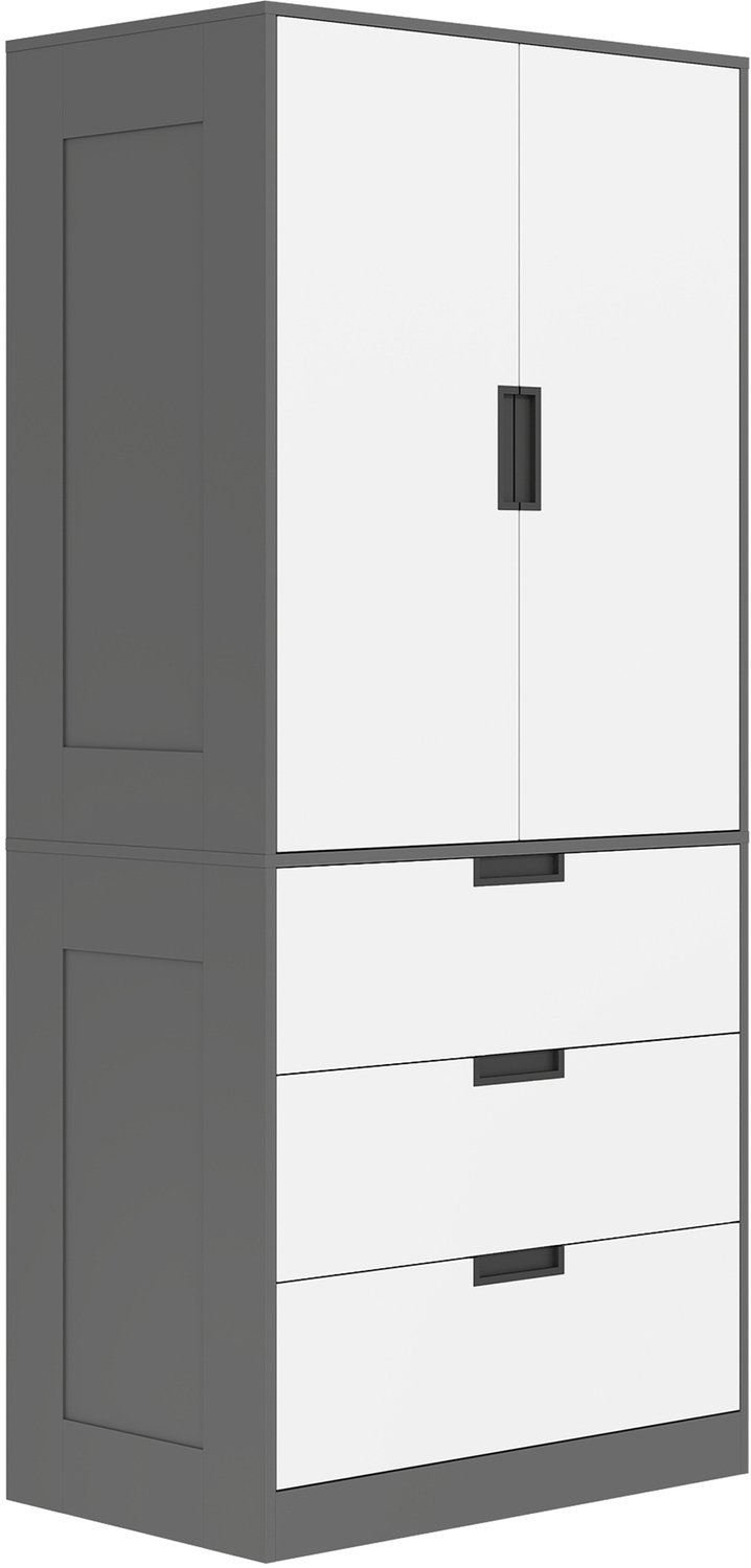 ECTEATOY Kledingkast - met 2 Deuren 3 Laden Garderobekast - 80x50x180 cm - Grijs