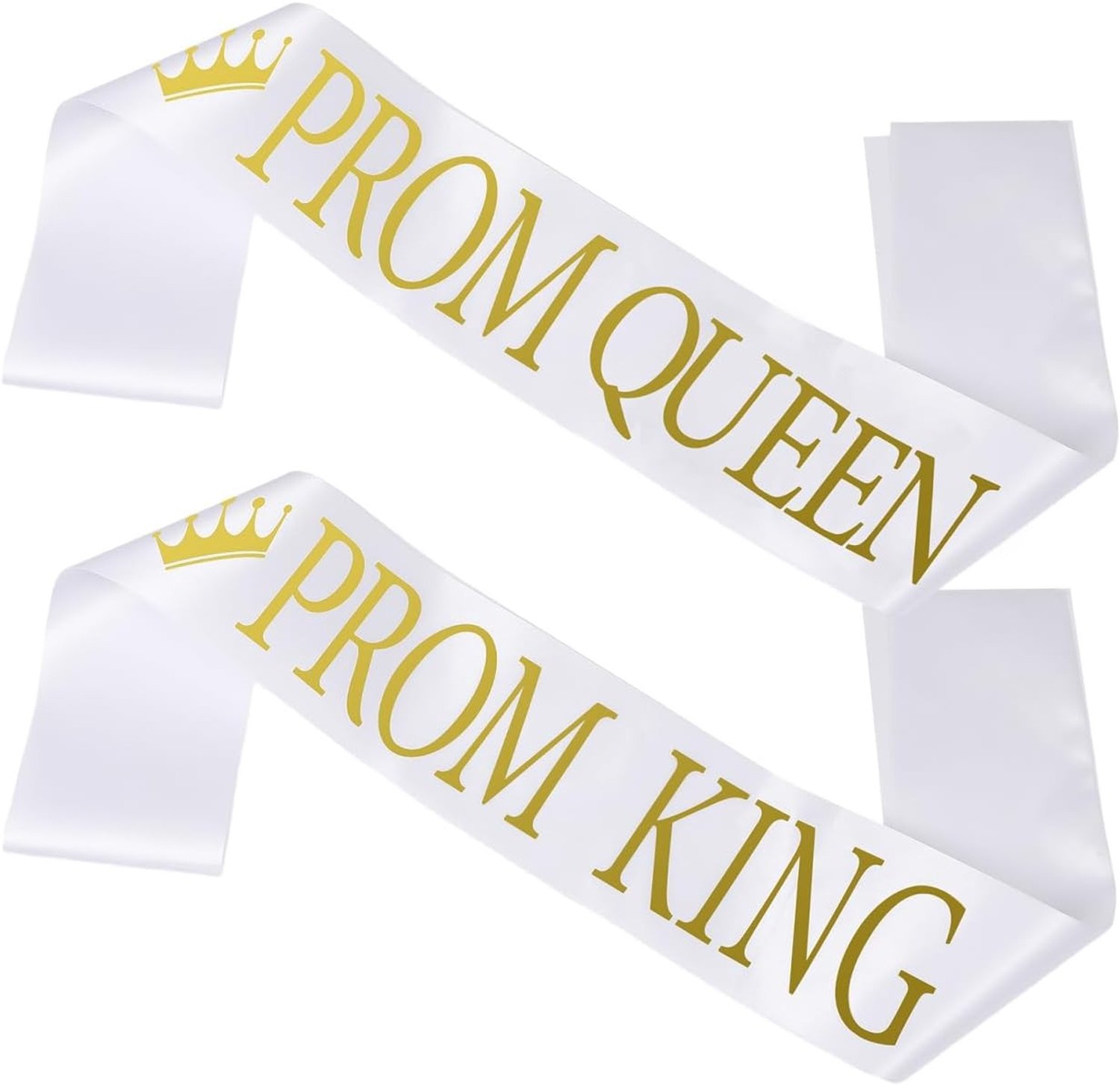 Set van 2 Koning en Koningin Sjerpen met Gouden Letters voor Prom, Halloween en Cosplay Feestjes