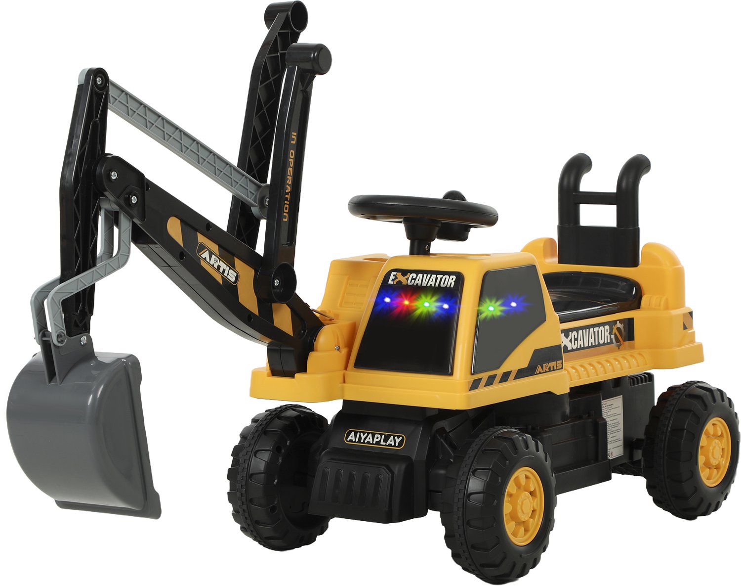 Playon Graafmachine voor kinderen - Met verstellbare rugleuning, draaibare zitting, licht en muziek - 113 x 36 x 57 cm - Geel