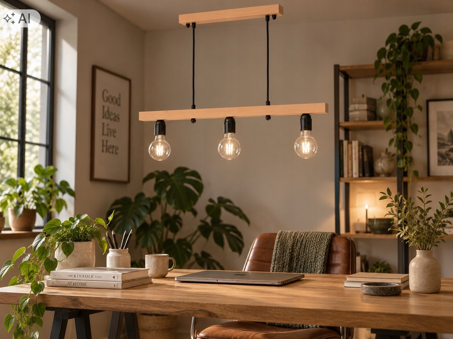 ModlamArt Majuro Hanglamp 3xE27 - Rustiek Hout & Loft Stijl