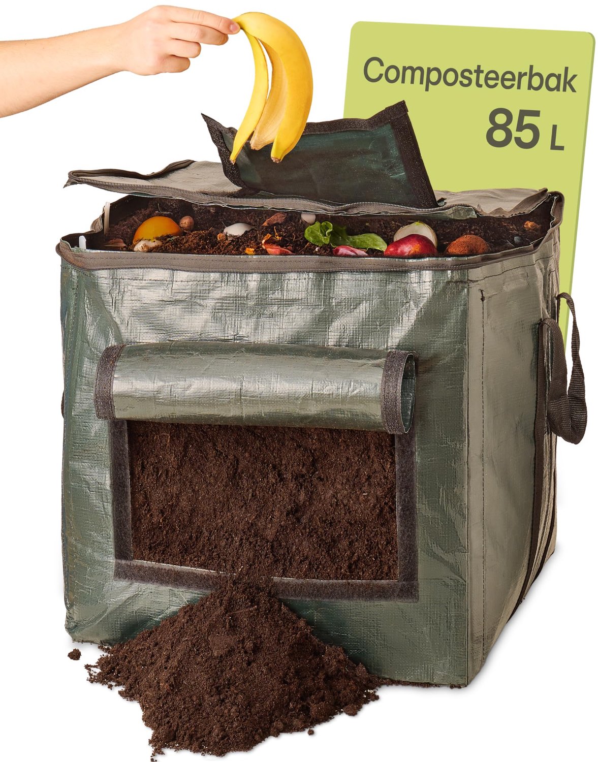 Famanu - Composteerbak voor de Tuin - Ruimtebesparend en stevig - Kunststof zwart 1 stuk