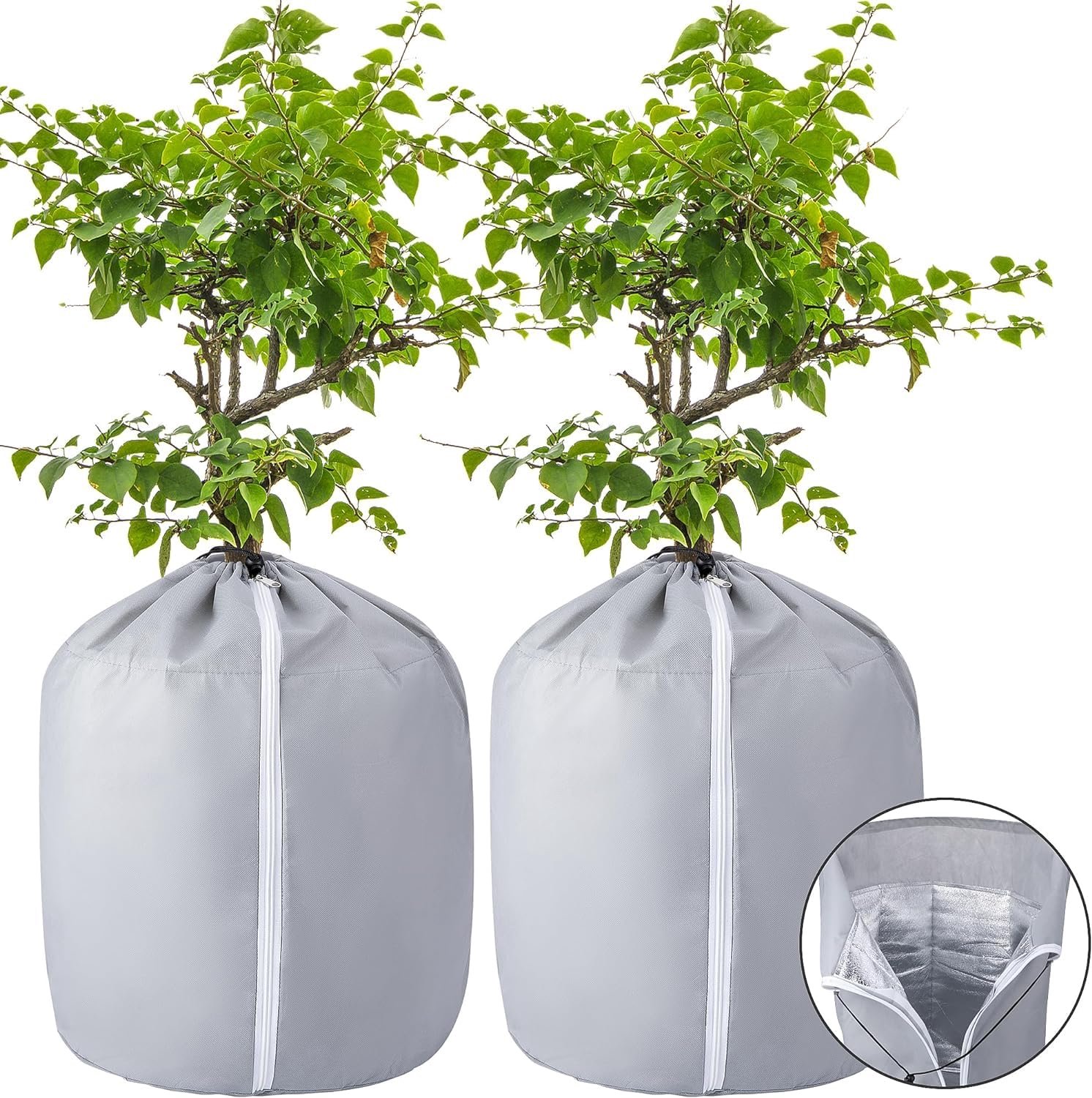 Famanu - Thermo-potbescherming - Bescherming tegen vorst voor potplanten - Inclusief trekkoord - Grijs 2 stuks