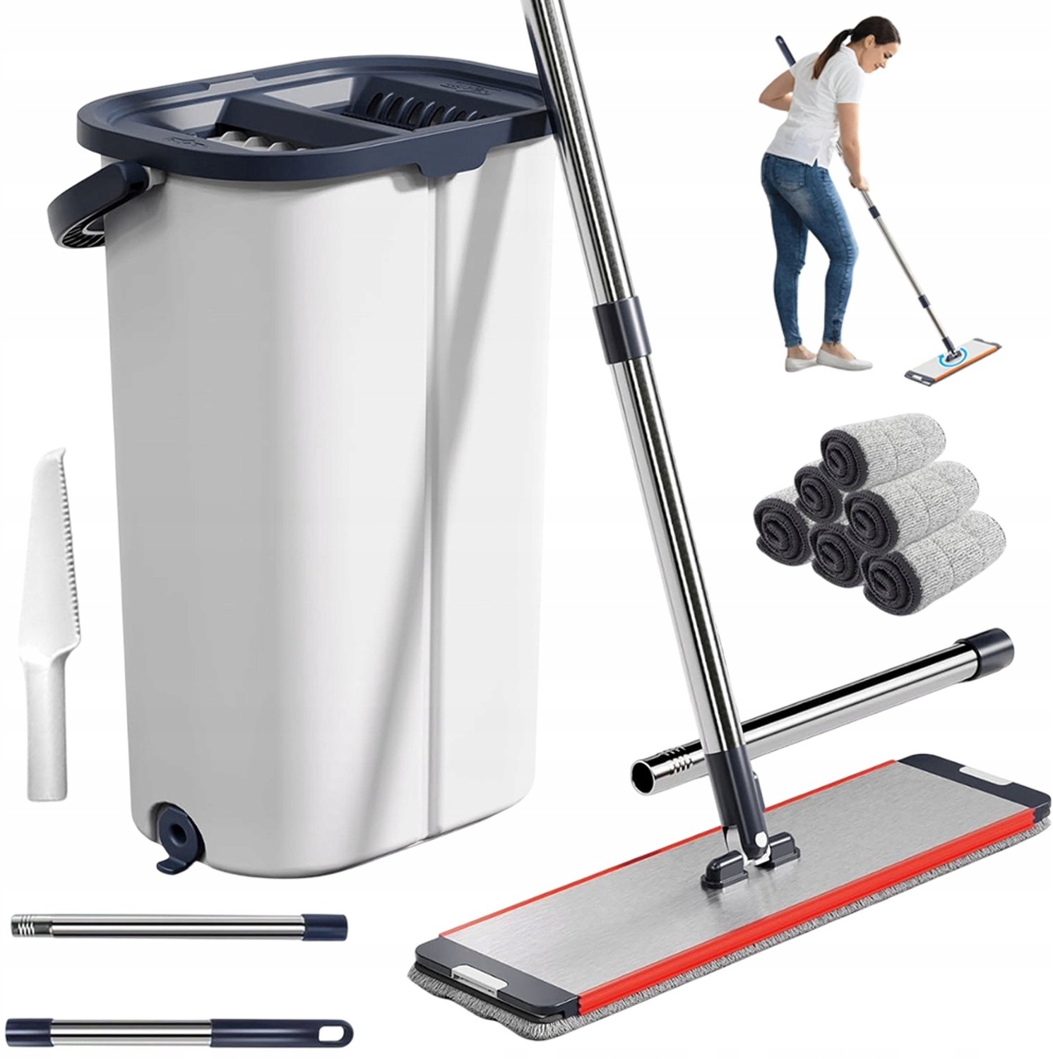 Merkloos Vloermop Set met Emmer en 6 Microvezel Pads
