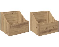 vidaXL - LP - Recorddoos - 2 - st - Artisanaal - eiken - 37 - x - 33 - x - 32 - cm