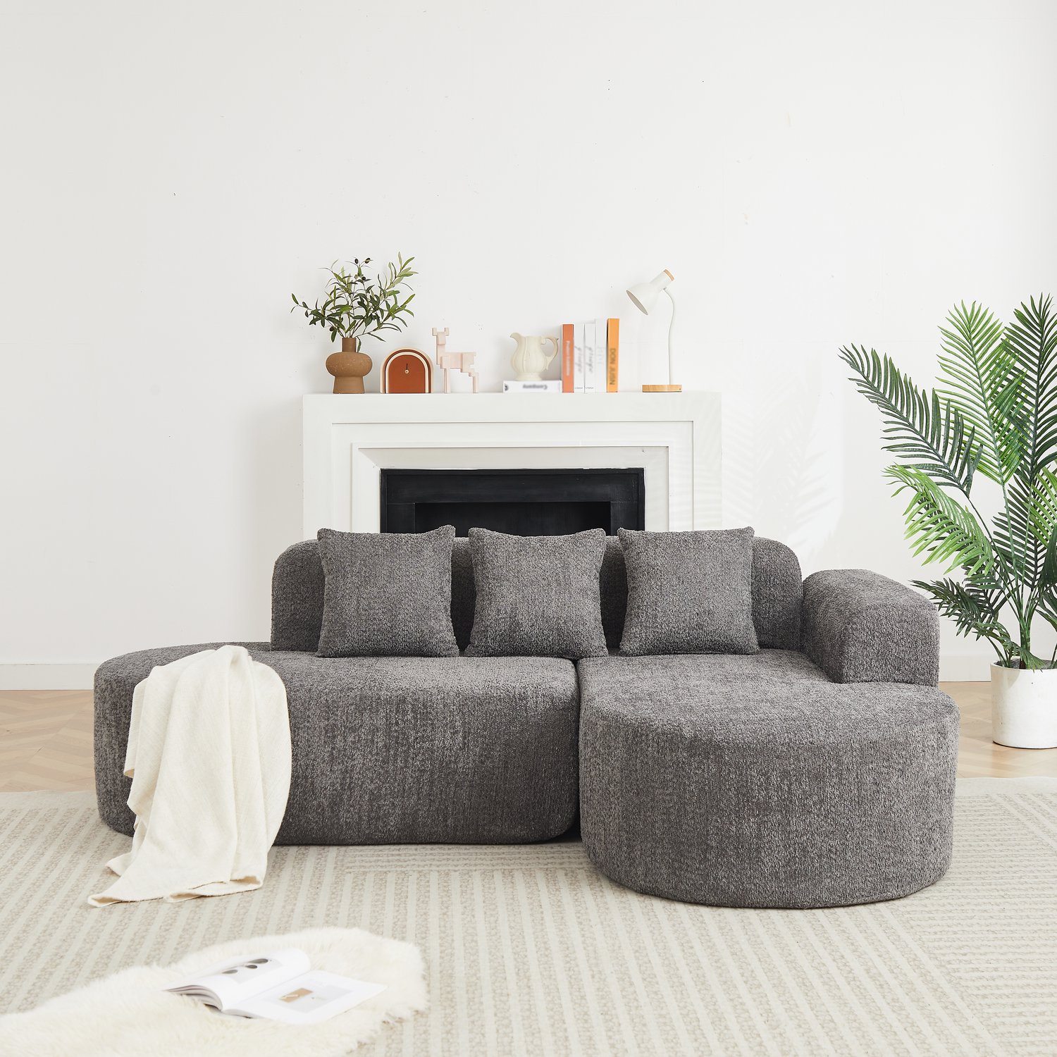 STILVORA Hoekbank 3-Zits - L-Vorm Met Rechter Chaise Longue En 3 Rugkussens - Voor Woonkamer - Chenille - Antracietgrijs