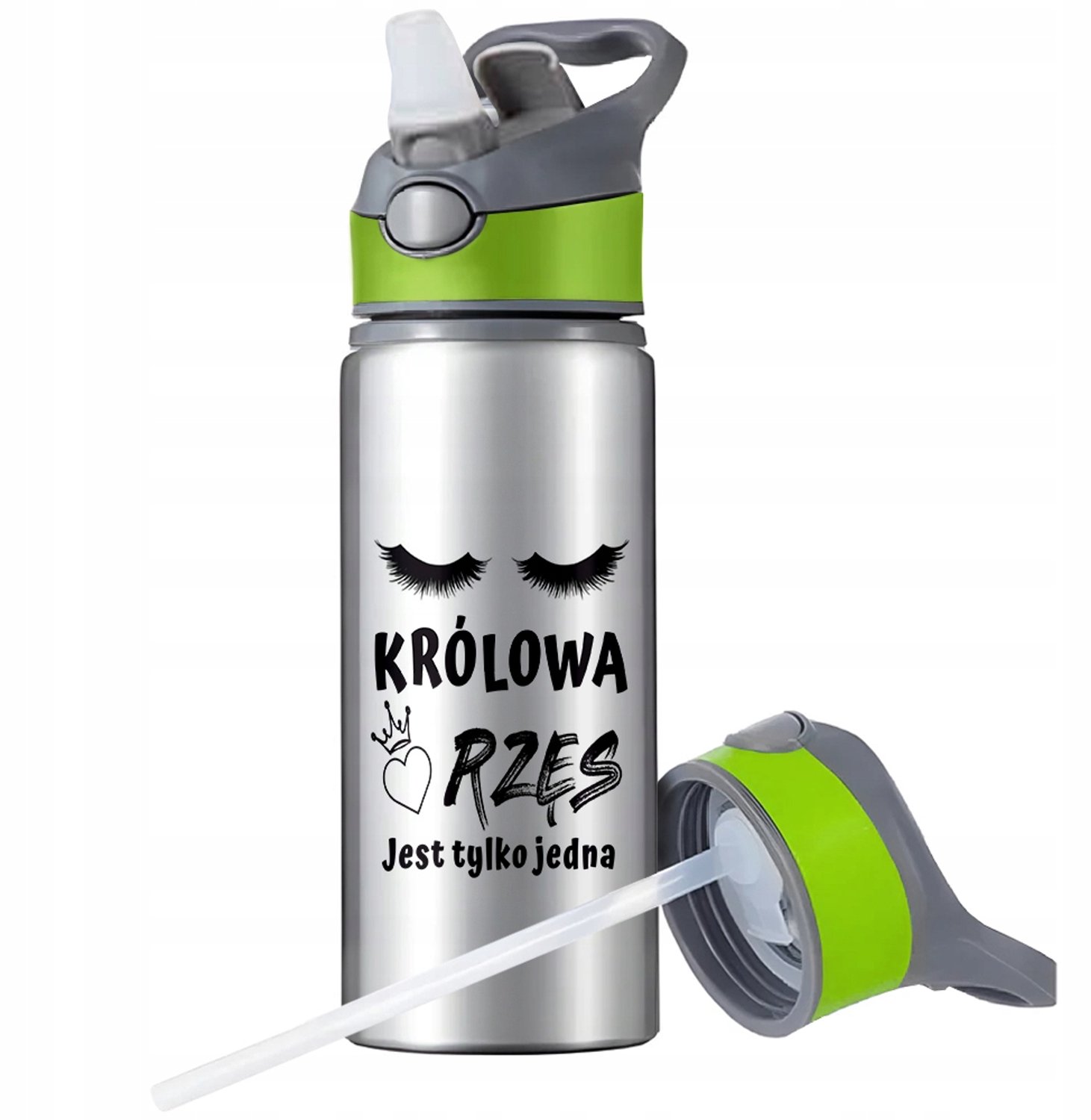 Aluminium Sport Bidon 650ml met Rietje en Handvat - Zilver