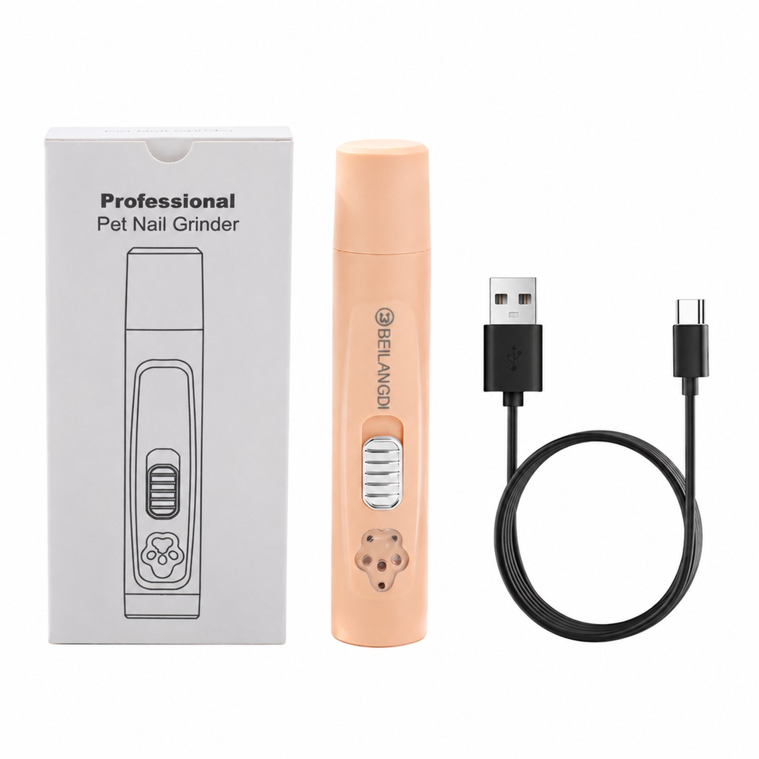 Elektrische nageltrimmer voor huisdieren - USB-oplaadbaar - citroenoranje - oplaadbare uitvoering
