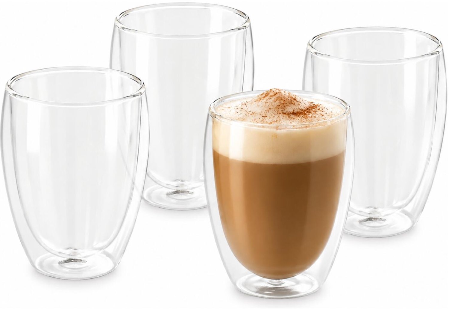 Bellatio Design Cappuccino glazen - 4x st - dubbelwandig - 380 ml - lichtgewicht glas - koffieglazen