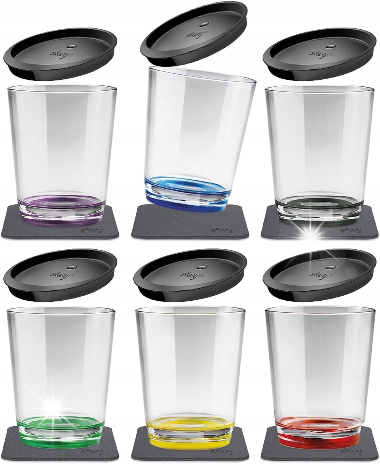 Silwy Magnetische Bekers Multikleur 6 stuks met Deksel - Ideaal voor Camper & Boot