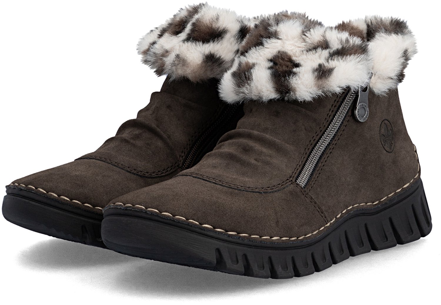 Rieker Dames Korte Laarzen Dubbele Rits 57551 Bruin
