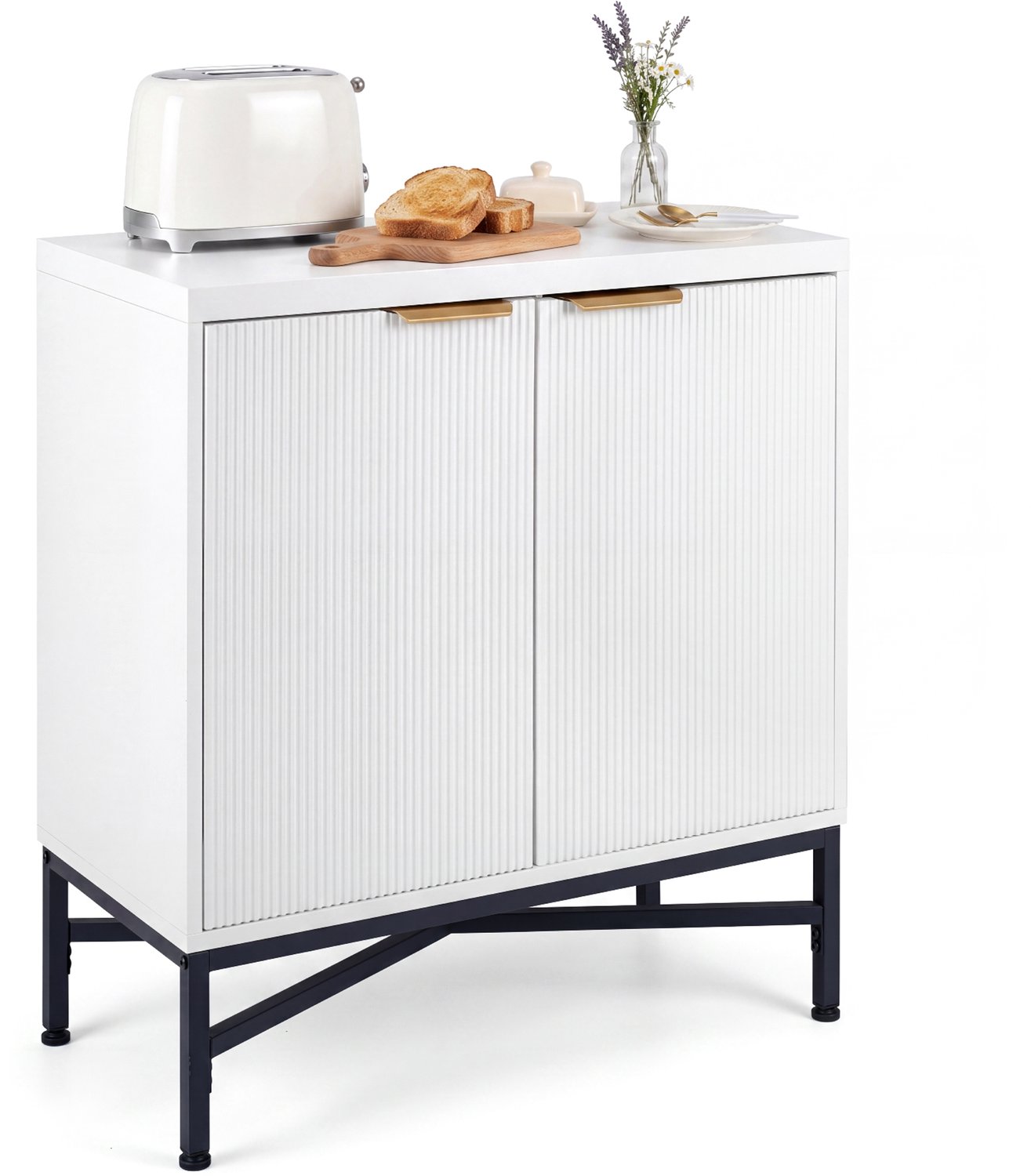 COSTWAY Dressoir hout, commode met 2 deuren, 71 x 35 x 82 cm (wit)