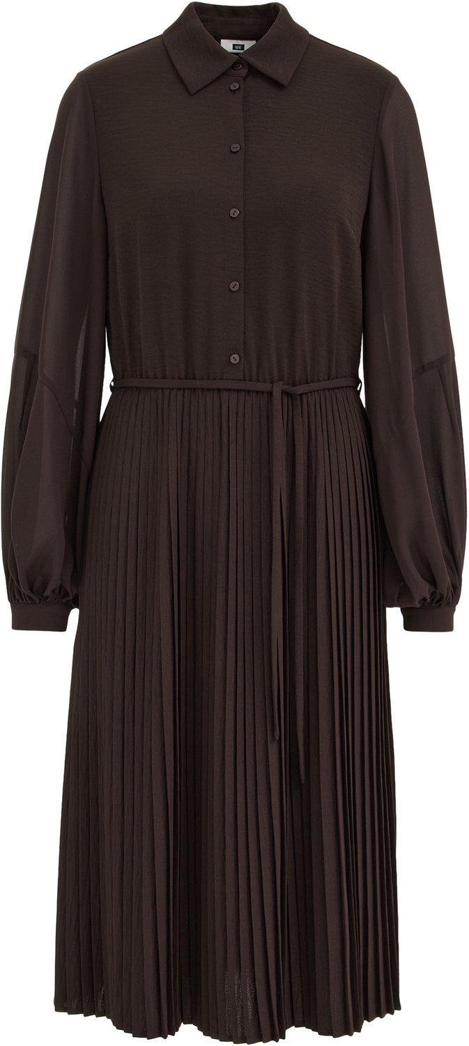 WE Fashion Dames midi plissé jurk met ballonmouwen