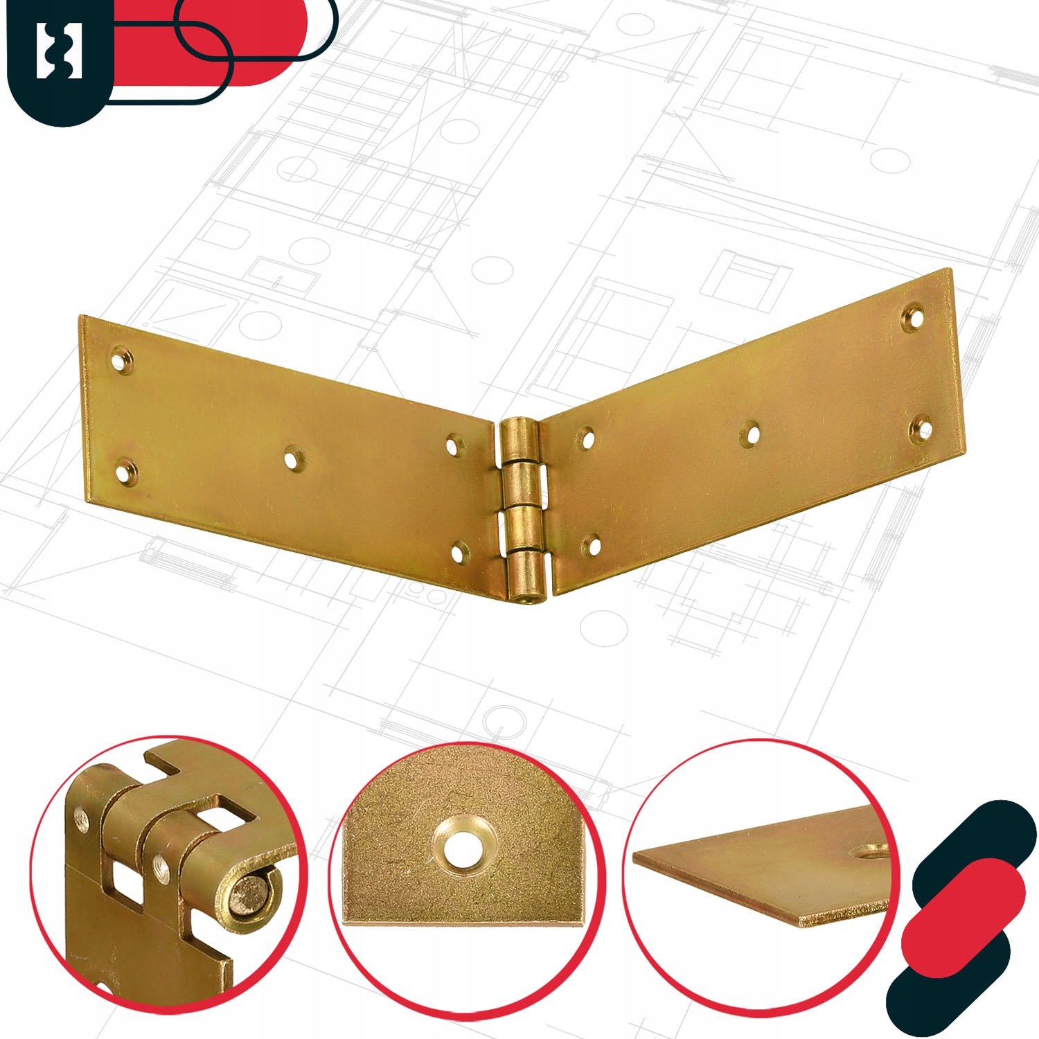 Kotarbau Scharnier 300x50mm Verzinkt - Bandhengel voor Kisten & Deuren