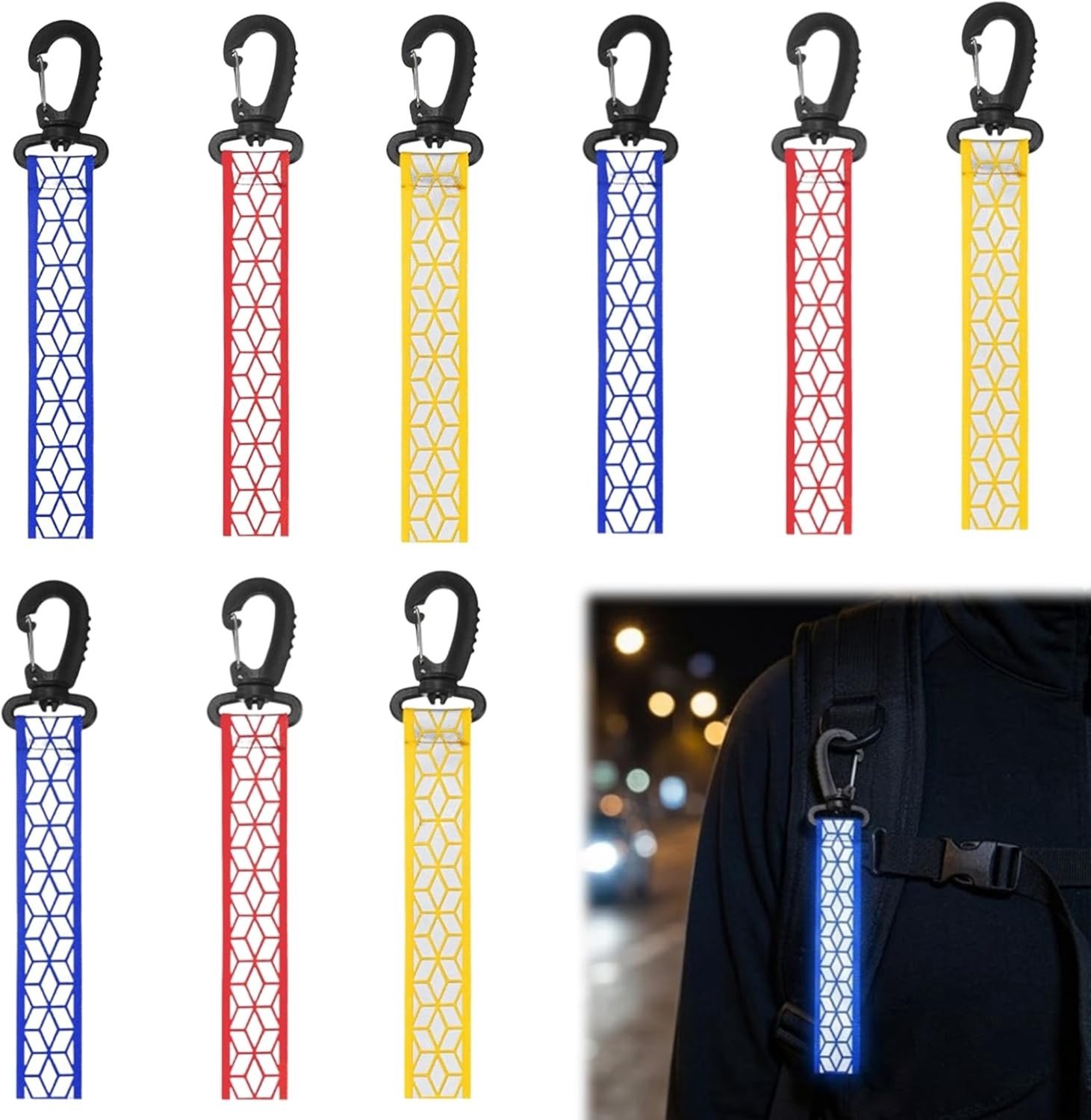 Reflecterende bandhangers - 9 stuks veiligheidsbanden voor rugzak, schooltas, joggen, fietsen en honden in diverse kleuren