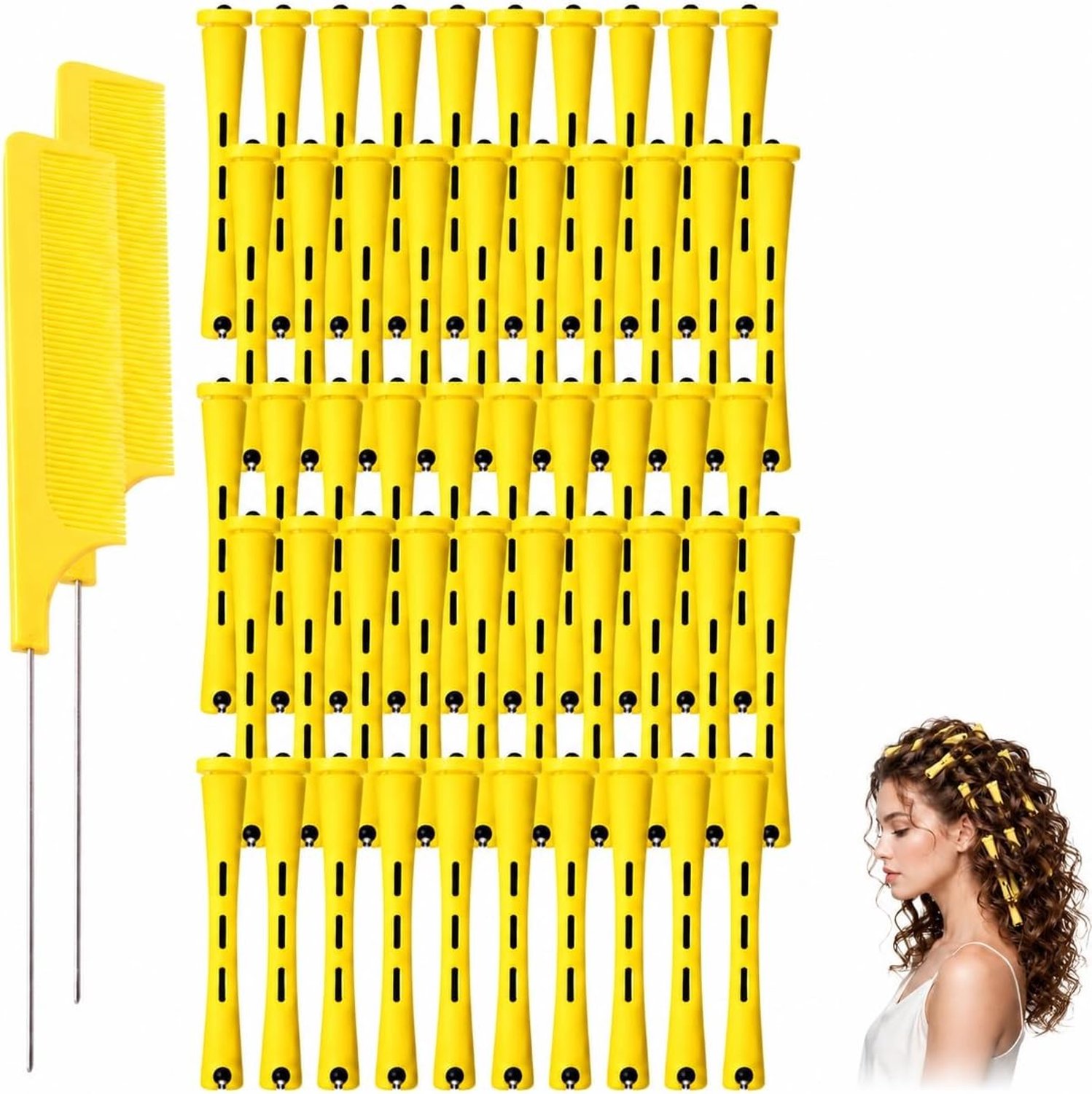 Haarrollen Set - Geel - 0.28 inch - Kunststof Krulspelden met Kammen - Voor Haar Styling en DIY