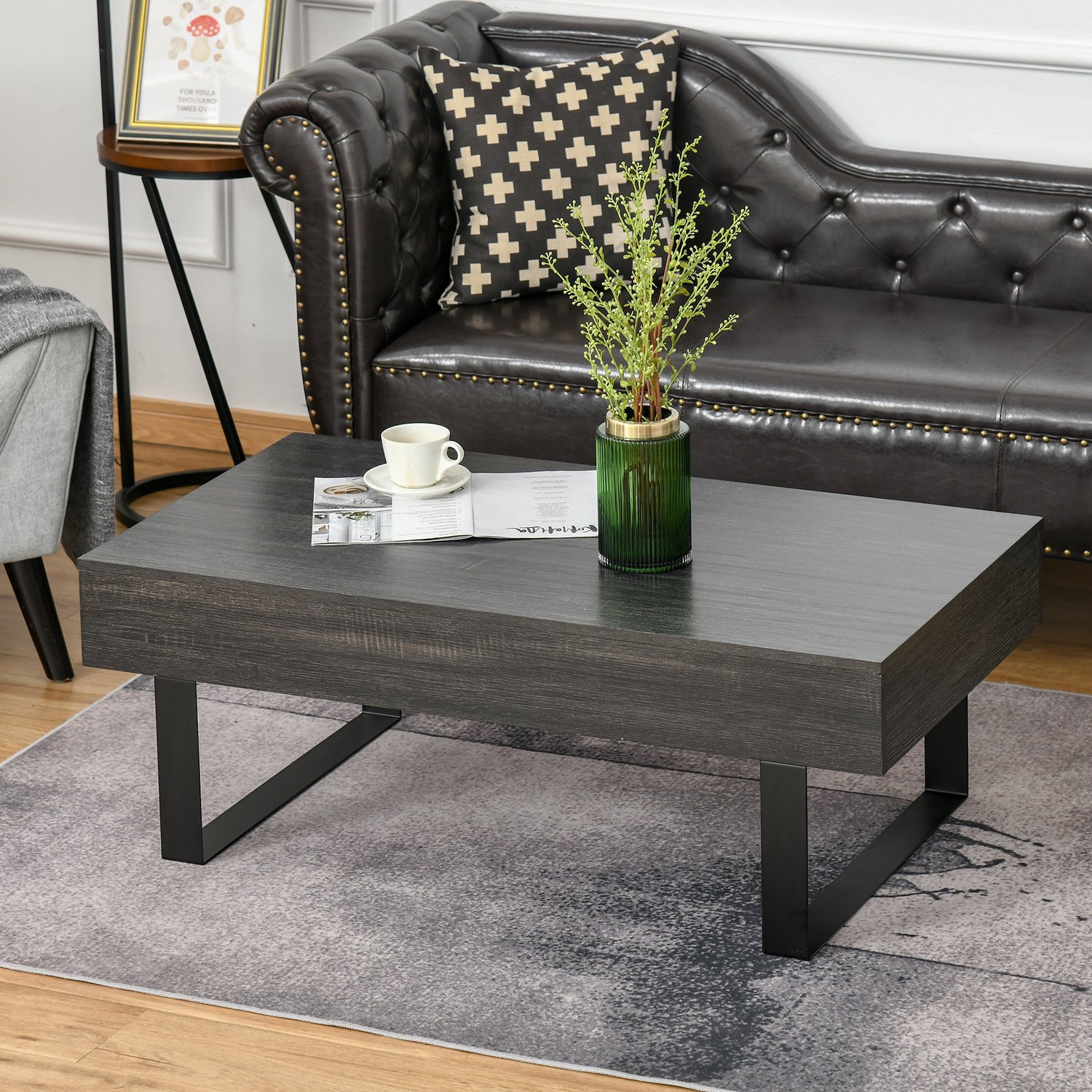 Salontafel Met Lade En Open Vakken - Moderne Opbergruimte Voor Woonkamer En Kantoor - Spaanplaat Met Metalen Frame - 110x60x40 Cm - Donkergrijs