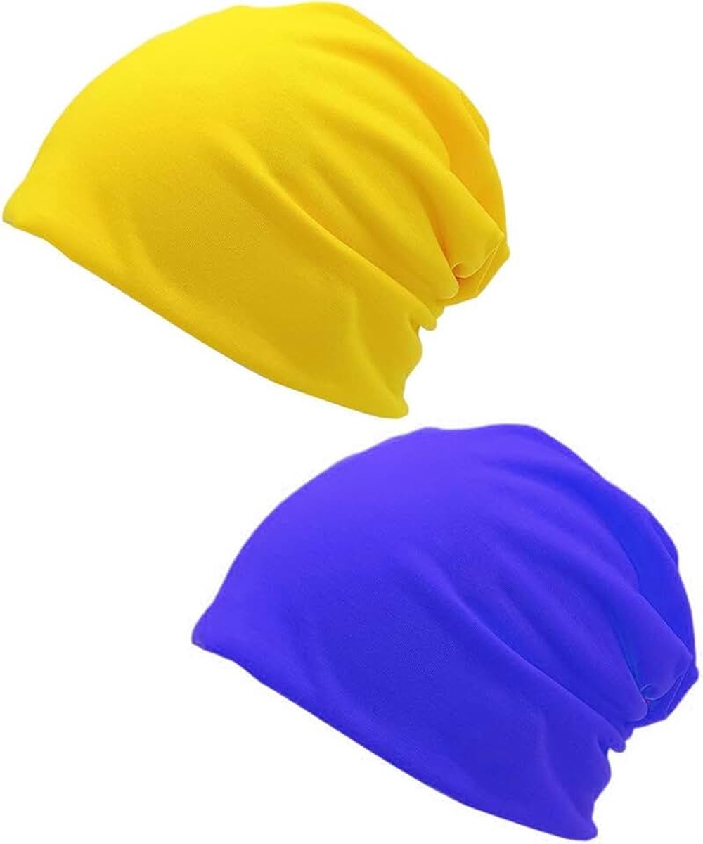 2 stuks muts - katoen chemotherapie kanker hoed nachtmuts tulband muts moslim elastische sjaal voor vrouwen mannen geel blauw