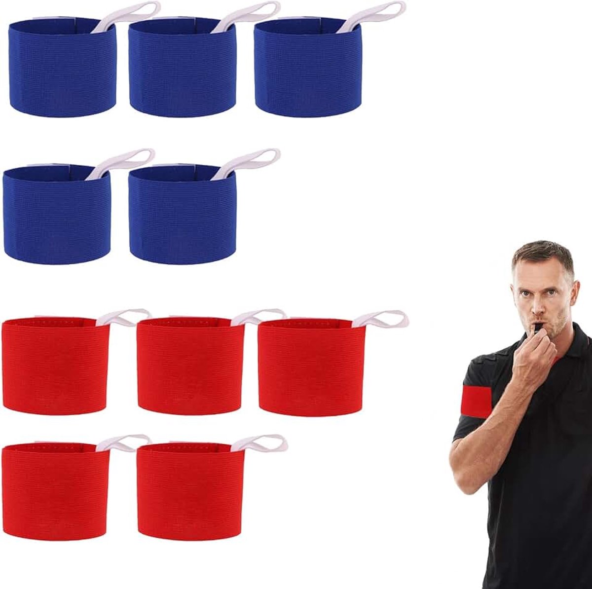 10 stuks kapitein voetarmband, elastische teamarmband | Voetbal armband met riemen en zelfklevende patches, rood en kapiteinsblauw, voor voetbal, rugby, tennis, basketbal