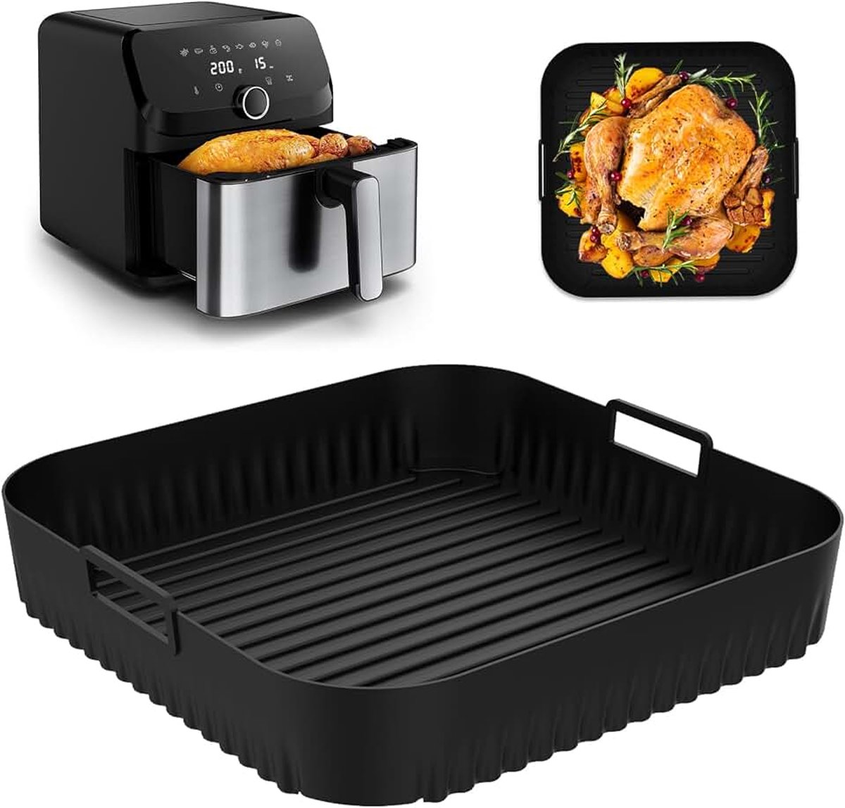 Vorm, accessoire voor heteluchtfriteuse, accessoires voor Tefal Easy Fry Mega 7,5 l, siliconen vorm, airfryer voor Tefal EY8558E0, siliconen inzetstuk, ovenschaal, airfryer-accessoires