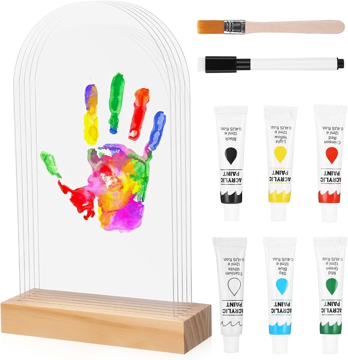 Familieset, Hand- en Voetafdrukset voor Baby met 5 Plexiglazen Plaatjes en 6 Kleuren Pigmenten, Babydrukset Voor Cadeau bij Geboorte, Moederdag, Vaderdag