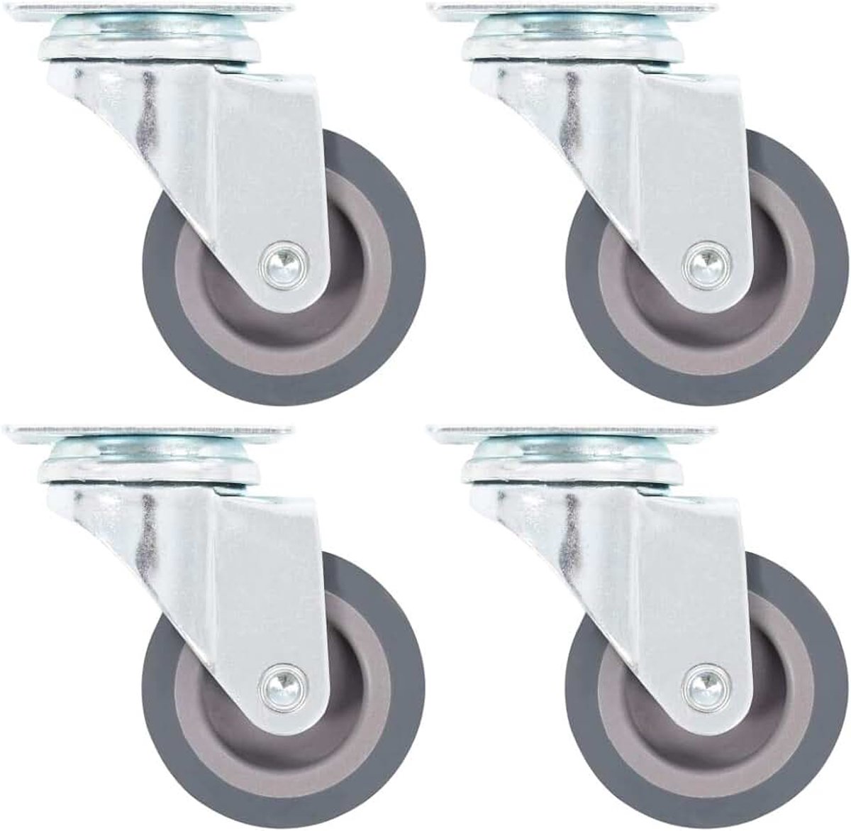 Zwenkwielen, 8 stuks, zwenkwielen, diameter rol: 50, meubelwielen, bokwielen, zware wielen van ijzer met zinkcoating, grijs