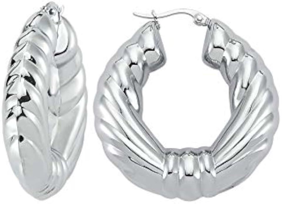 Kleur Chunky Hoop Earring Micron zilver coating op metaal - Hoogte & Breedte: 4 * 4 cm Flame Hoop Earring - Wit
