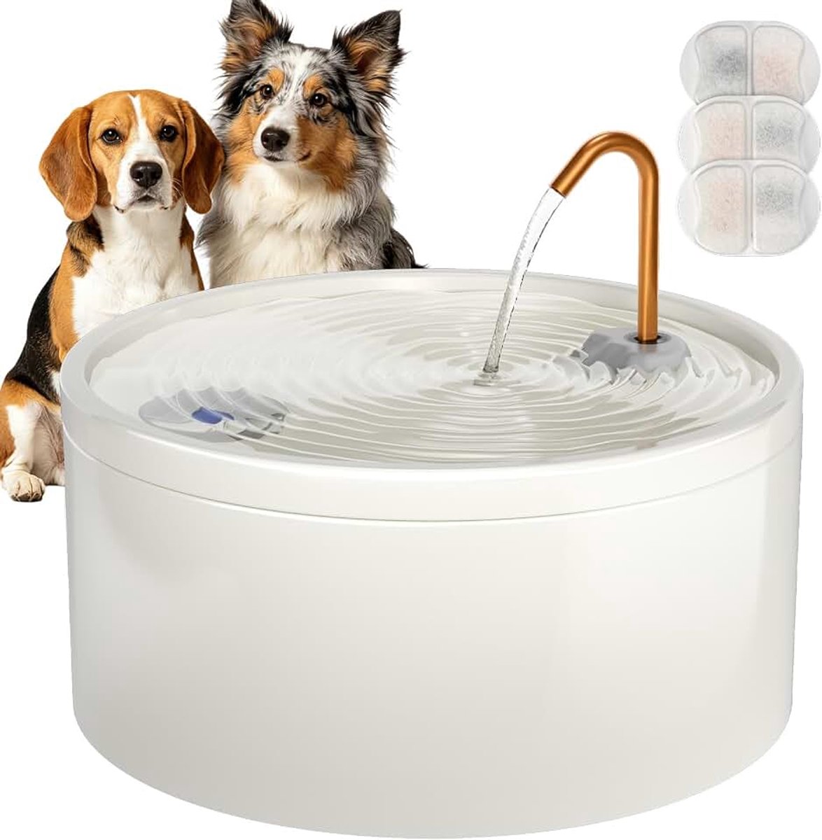 Waterfontein, 4 l grote kattenfontein om te drinken, huisdier waterdispenser met koperen uitloop, stabiele en hygiënische kom voor honden en huizen met meerdere katten, ultrastil (wit)