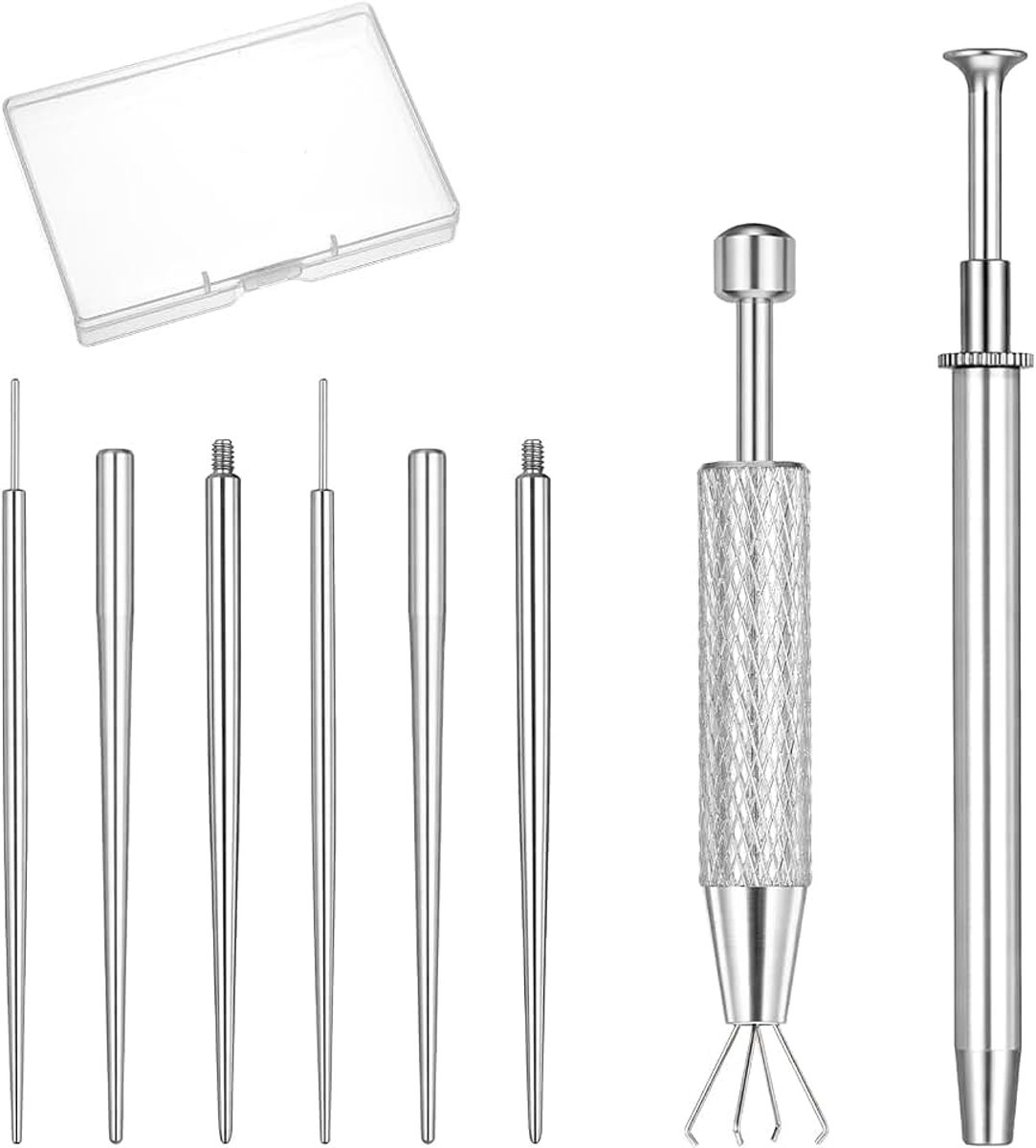 8 stuks piercing bal grijper en opener set met een opbergdoos, 16G buig/rechte piercing naalden, platte achterkant oorbel applicator tool, piercings taper, voor oren, neus, wenkbrauwen, navel