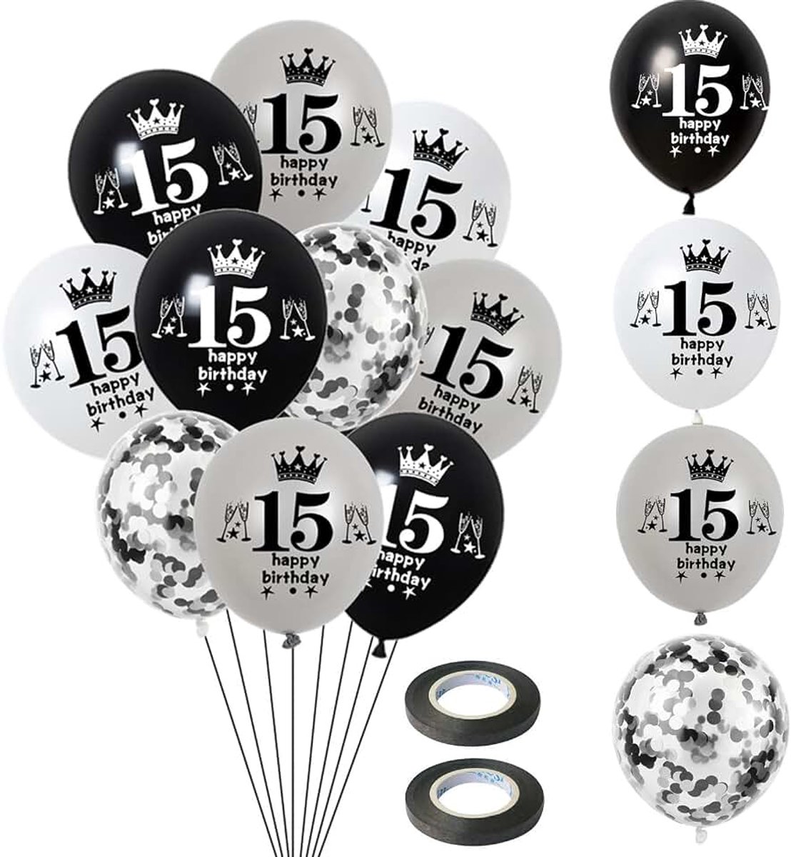 Witte latexballonnen - 15e verjaardagsdecoraties voor jongens en meisjes