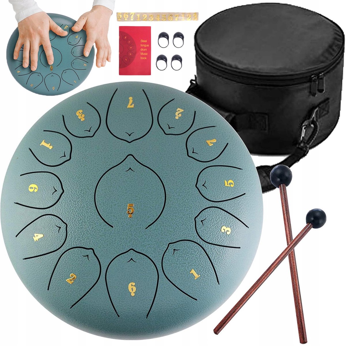 Handpan-Tongue Drum 12 Inch 13 Tonen - Steel Tongue Drum met Tas - Muziekinstrument voor Beginners, Meditatie en Ontspanning
