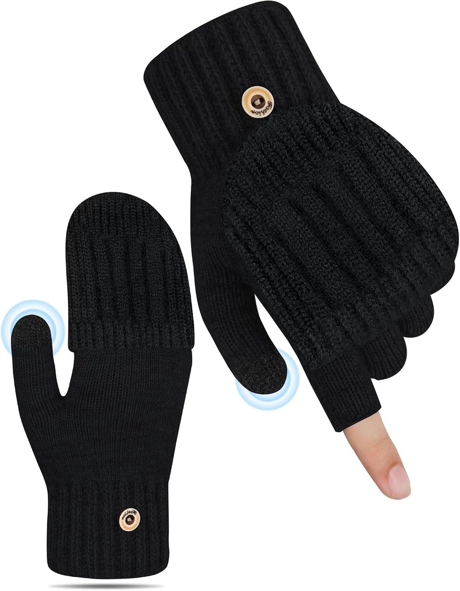 Heren Wanten, Converteerbare Vingerloze Handschoenen met Flap, Gebreide Wanten voor Skiën, Fietsen, Autorijden