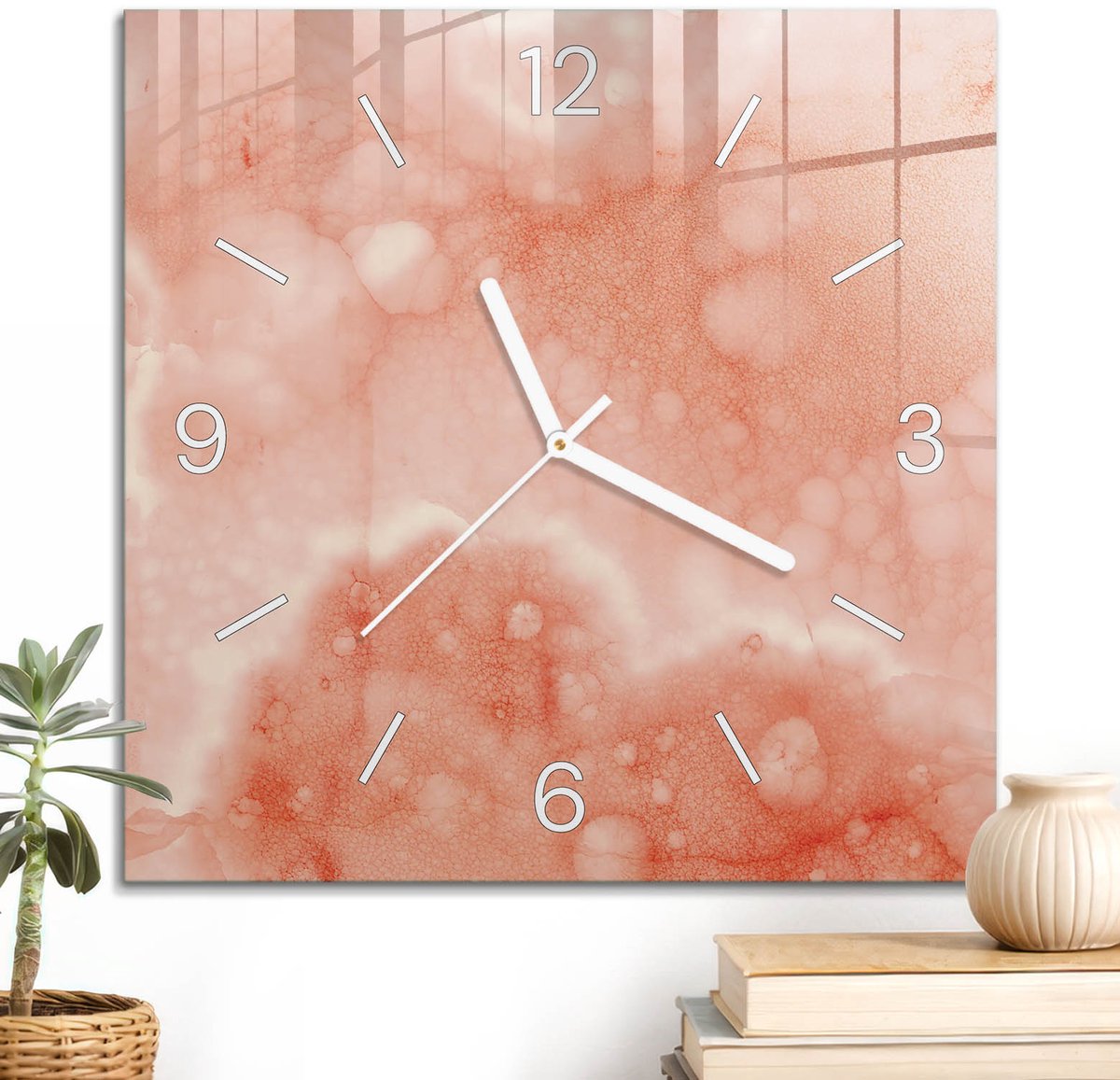 ArtPrintCave Roze Glazen Klok - 30x30 cm - Wandklok Vierkant - Roze Droom Stille Wandklok - Achtergronden En Patronen Wandklok Keuken - Witte Klokwijzers
