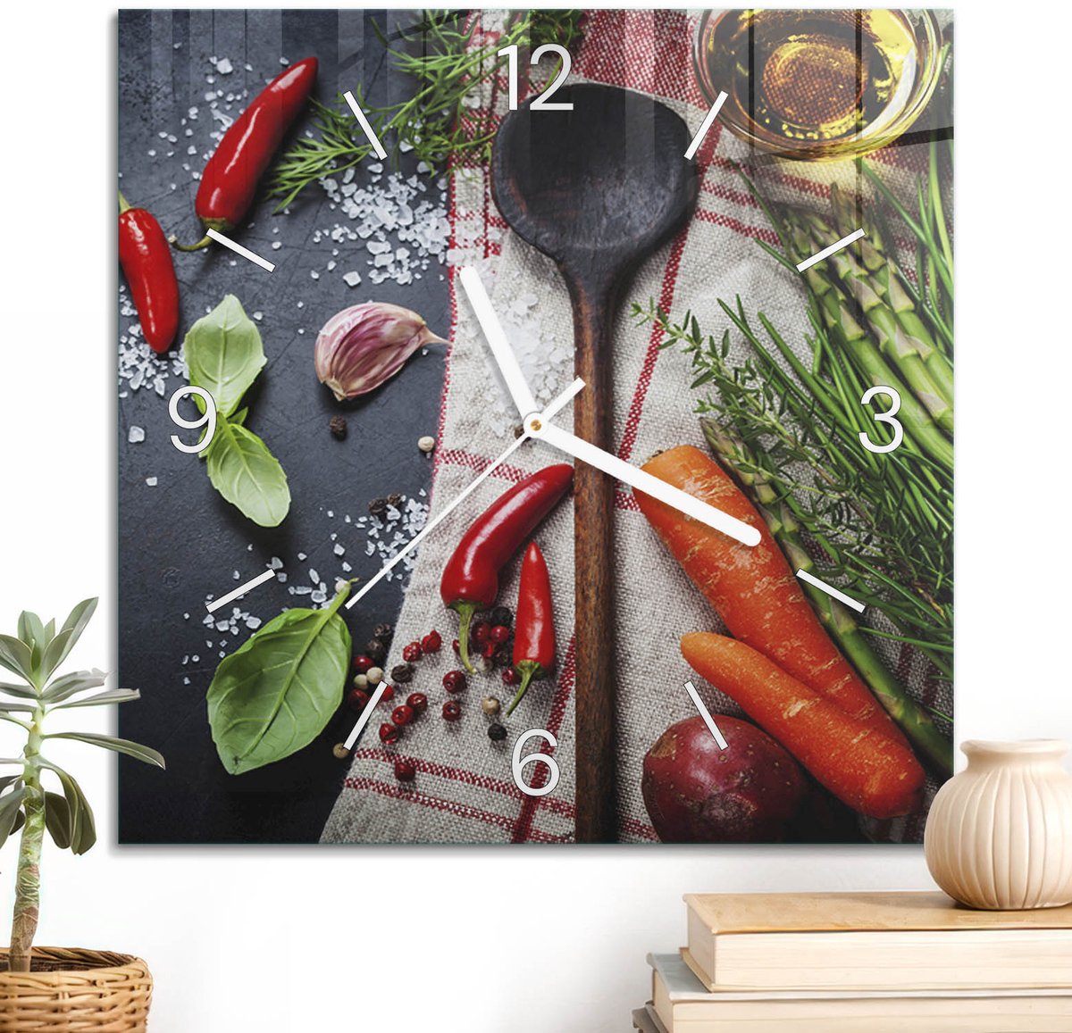 ArtPrintCave Zwart Glazen Klok - 30x30 cm - Wandklok Vierkant - Keukensamenstelling Stille Wandklok - Natuur Wandklok Keuken - Witte Klokwijzers