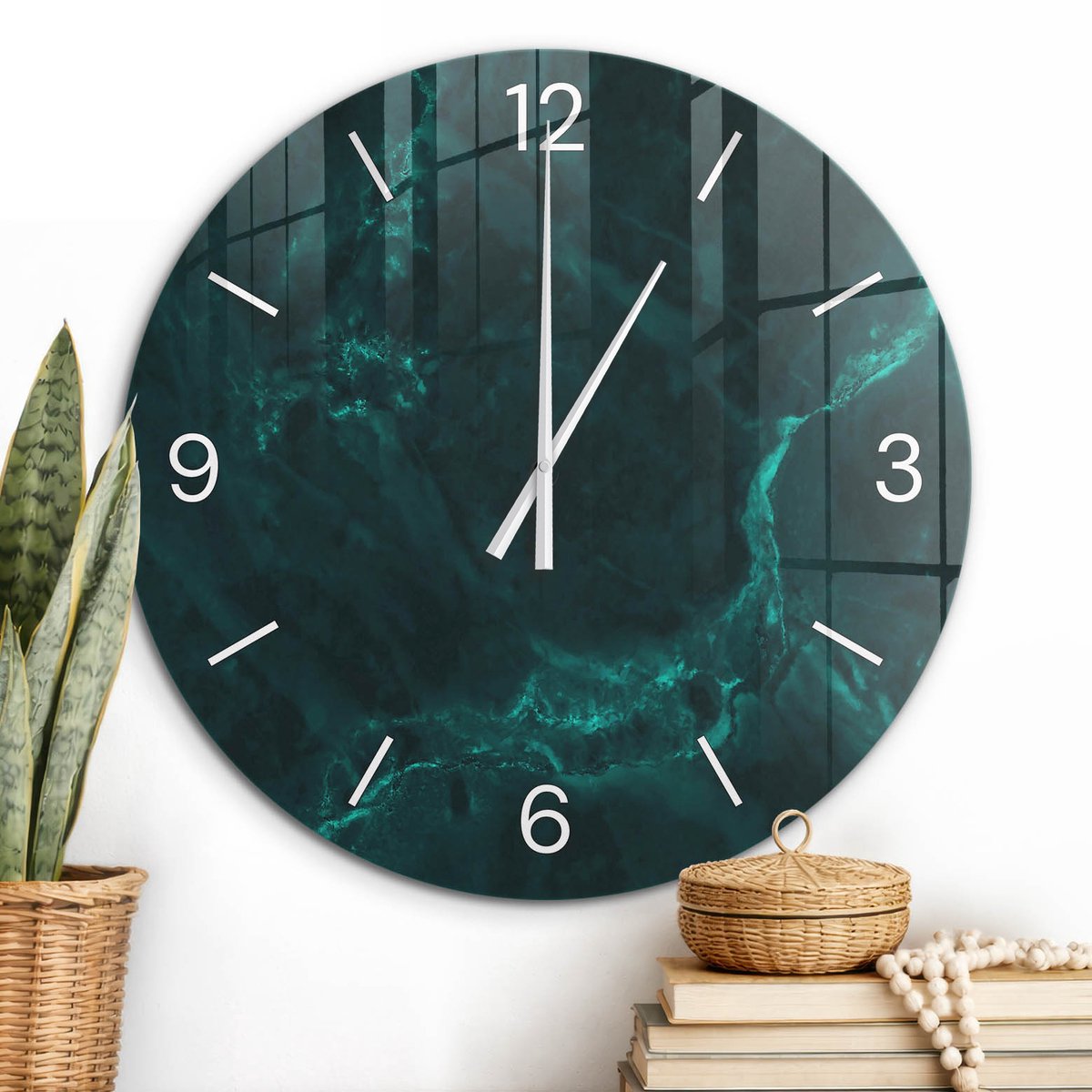 ArtPrintCave Marine Glazen Klok - Wandklok 60 cm - Muurklok Rond - Marineblauwe Marmer Wandklok Keuken - Kunst Unieke Klok - Witte Klokwijzers