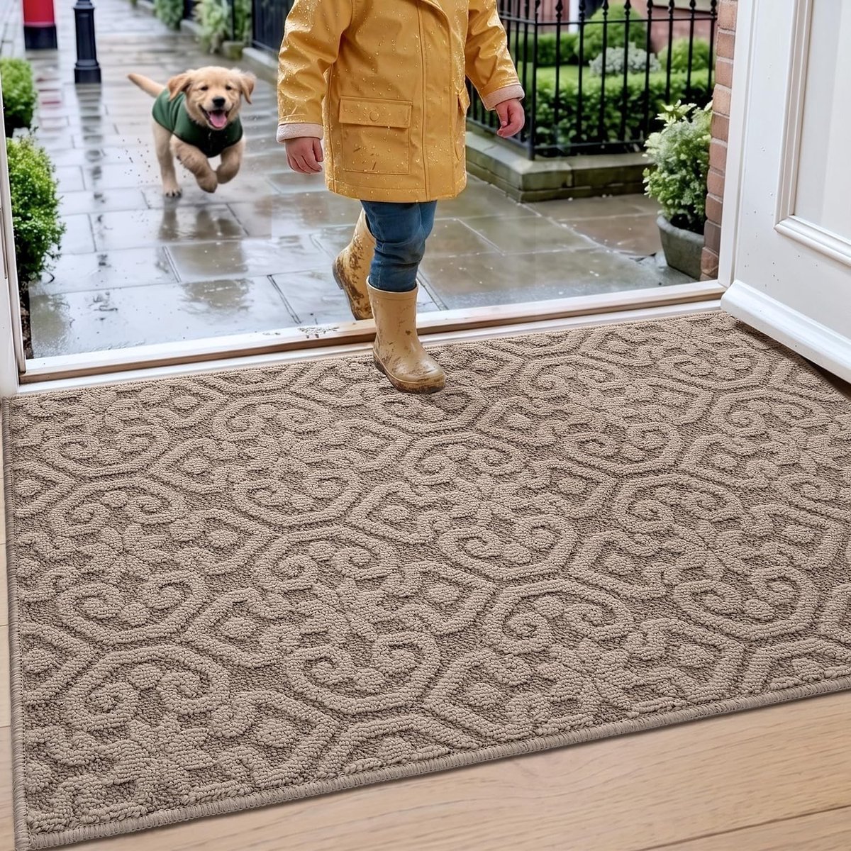 Deurmat buiten - Beige - 44 x 76 cm - Absorberende Vuilvangmat met Antislip - Voor Binnengebruik bij Entree