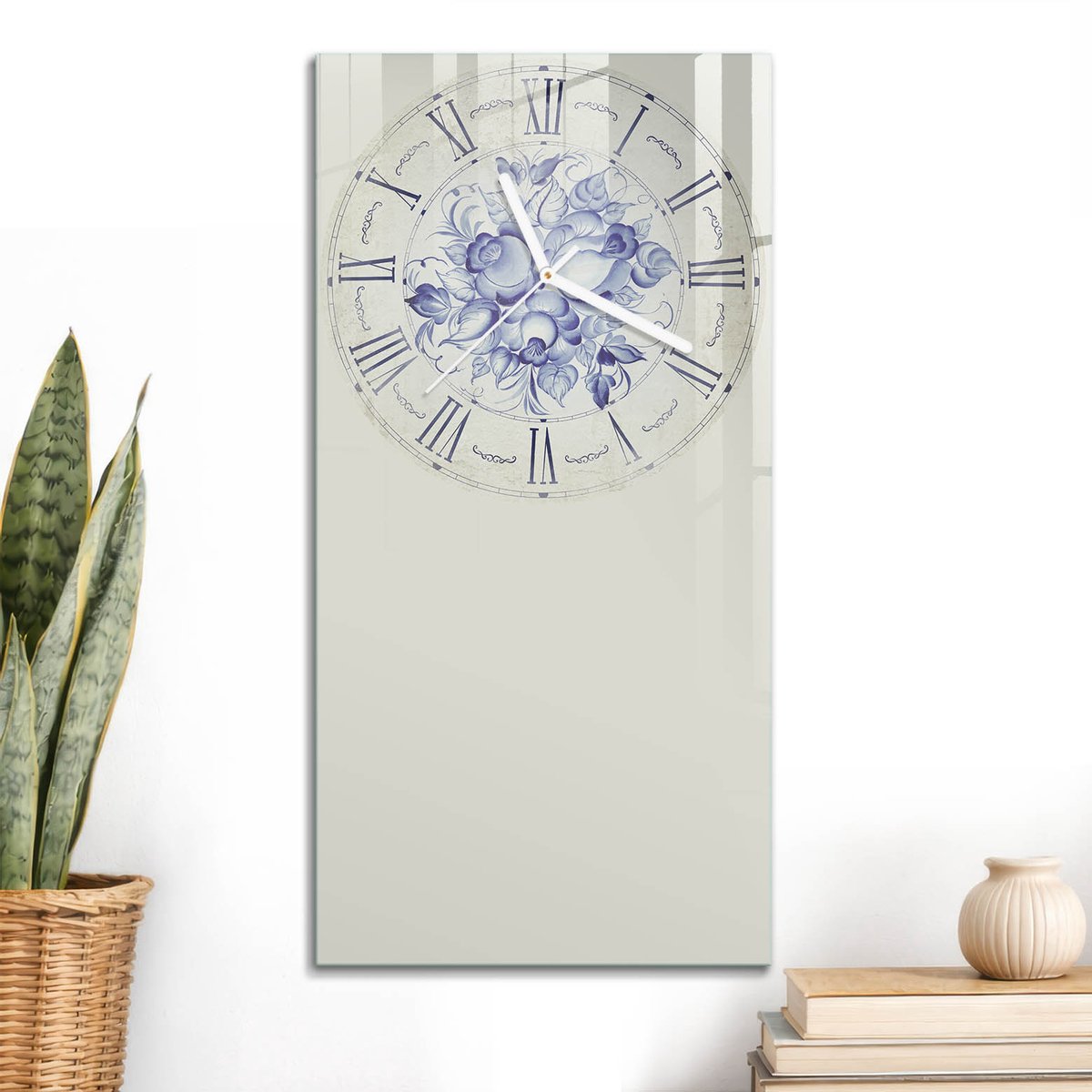ArtPrintCave Romig Glazen Klok - 30x60 cm - Rechthoekige Wandklok - Bloemenklok Stille Wandklok - Bloemen En Planten Wandklok Keuken - Witte Klokwijzers